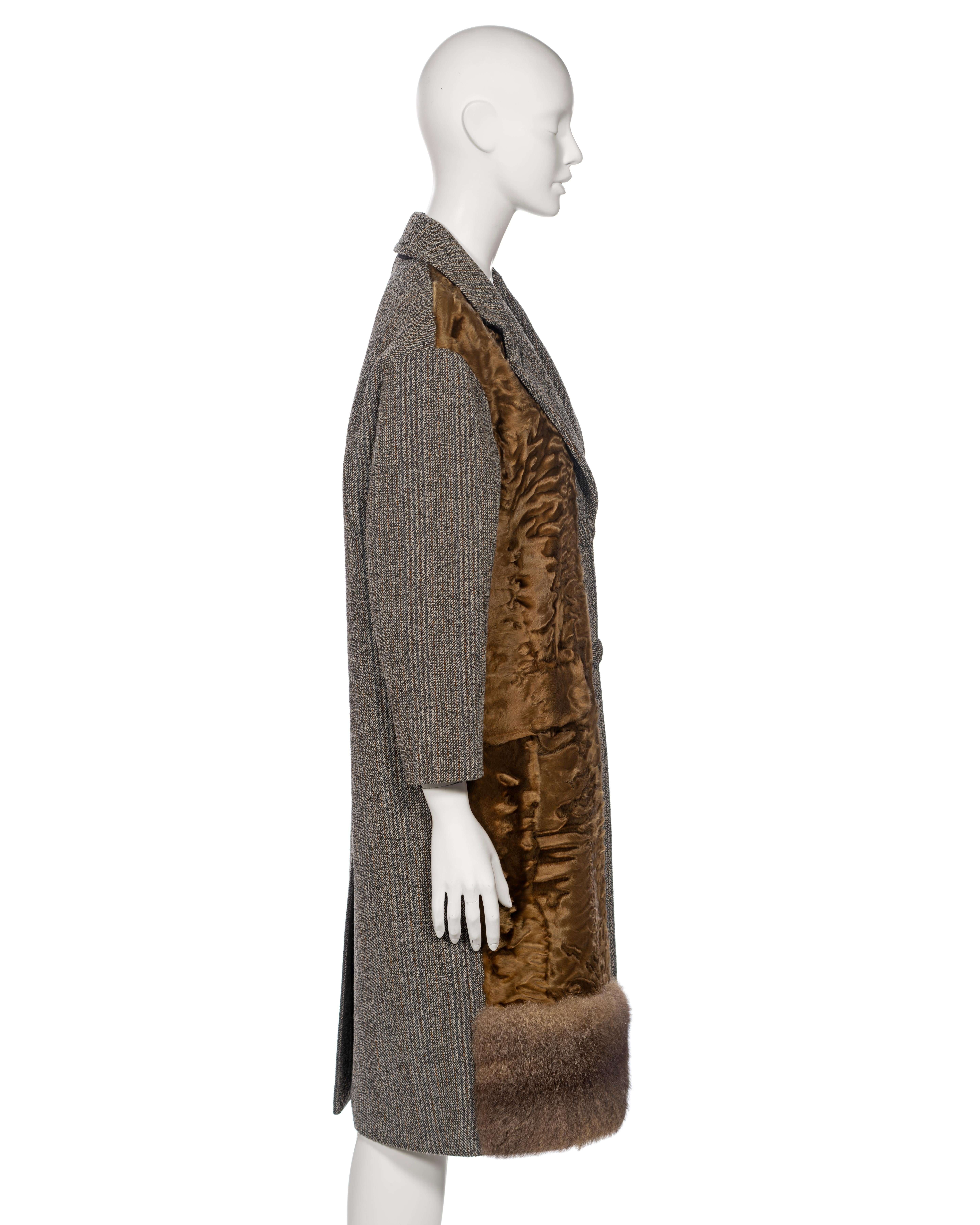 Prada by Miuccia Prada Grey and Brown Wool, Lamb and Possum Fur Coat, FW 2016 For Sale 6