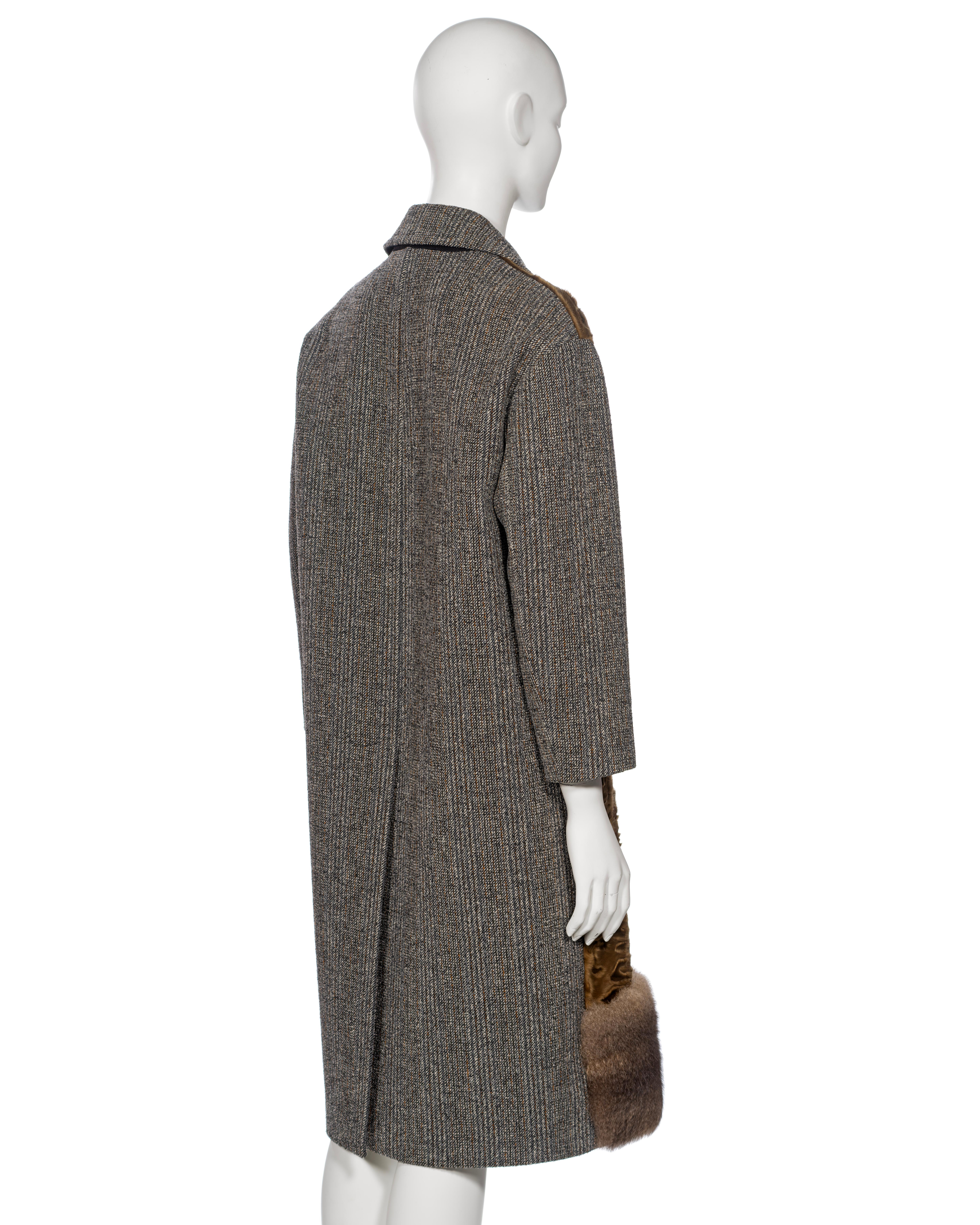 Prada by Miuccia Prada Grey and Brown Wool, Lamb and Possum Fur Coat, FW 2016 For Sale 7