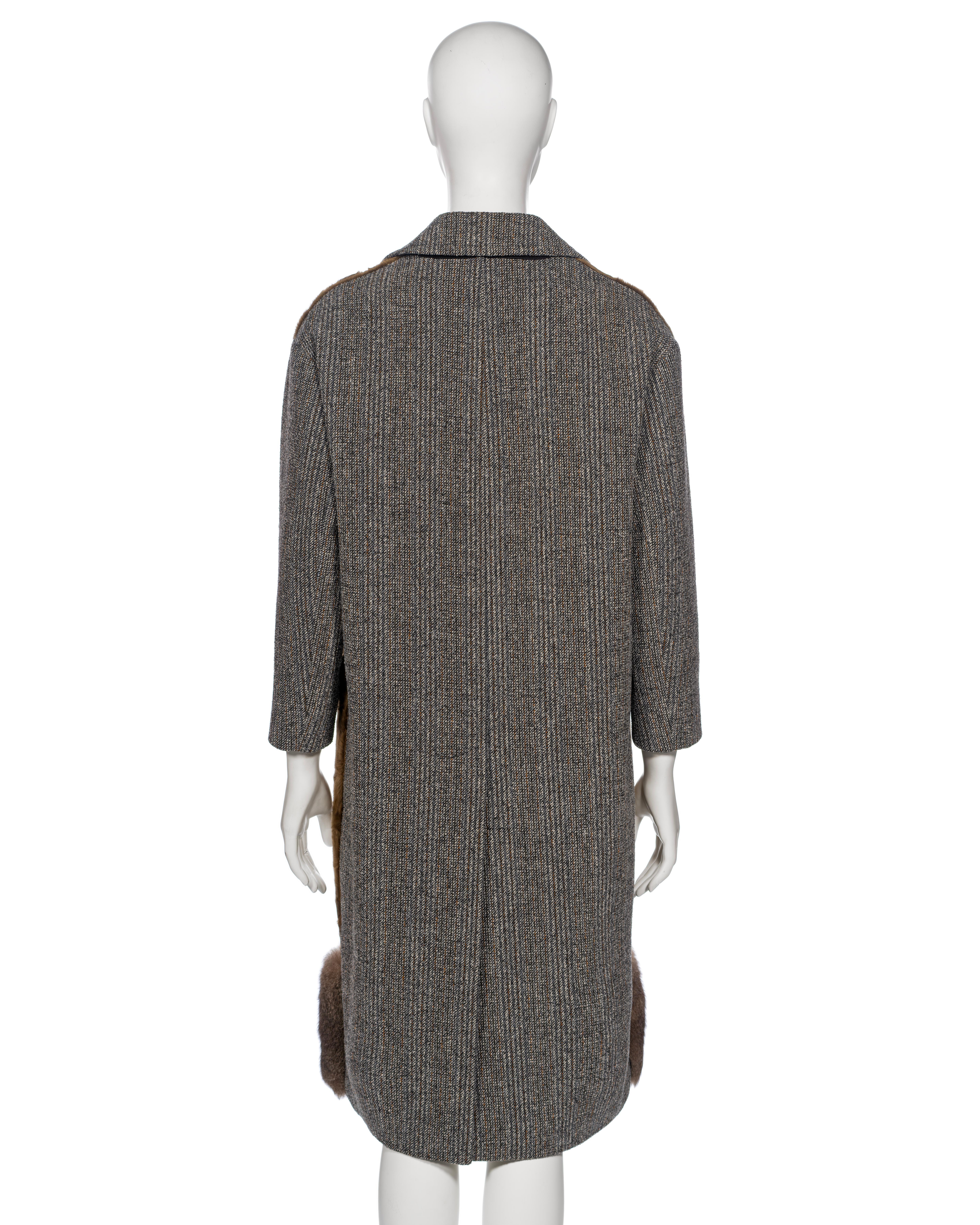 Prada by Miuccia Prada Grey and Brown Wool, Lamb and Possum Fur Coat, FW 2016 For Sale 8