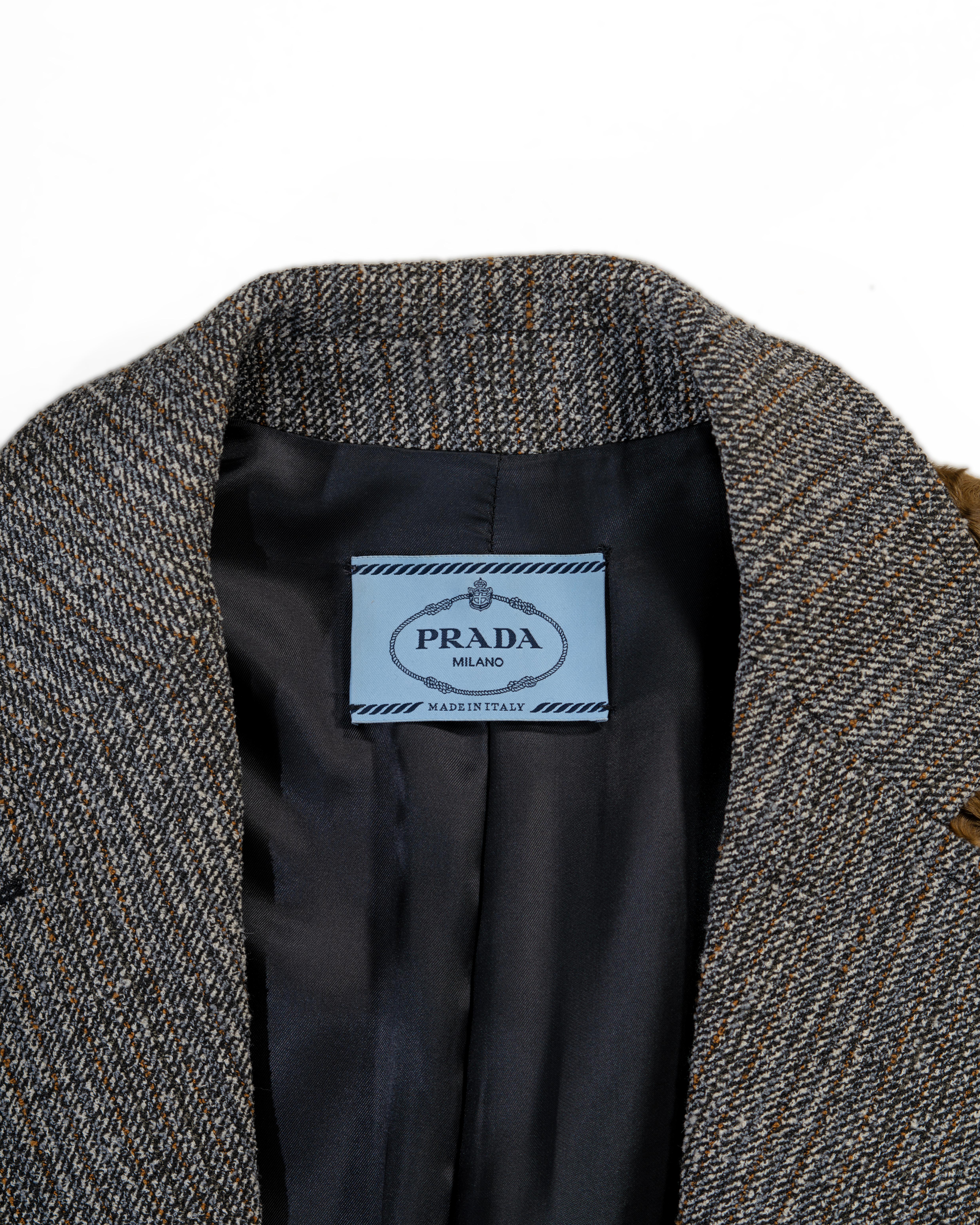 Prada by Miuccia Prada Grey and Brown Wool, Lamb and Possum Fur Coat, FW 2016 For Sale 9