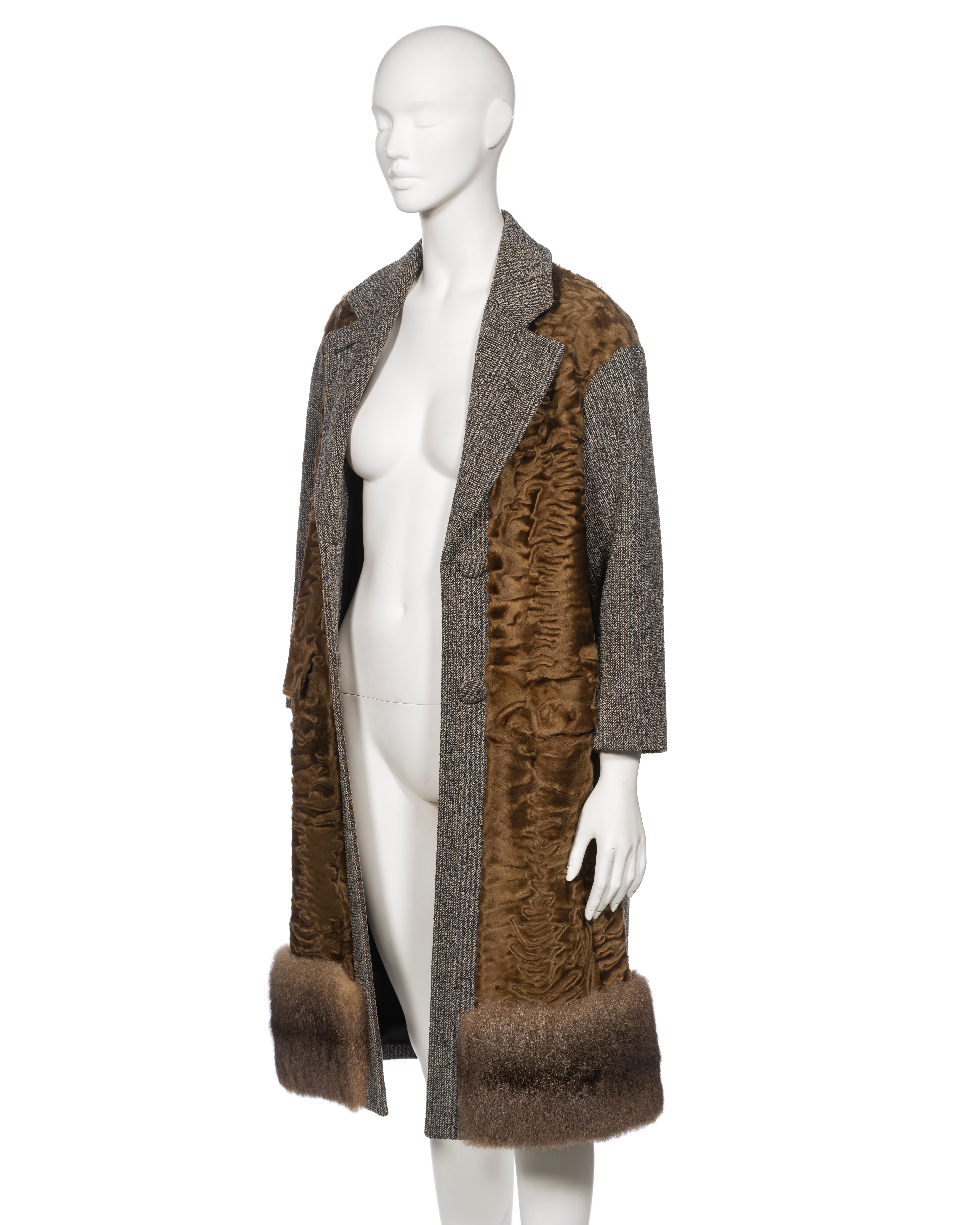Prada by Miuccia Prada Grey and Brown Wool, Lamb and Possum Fur Coat, FW 2016 For Sale 1