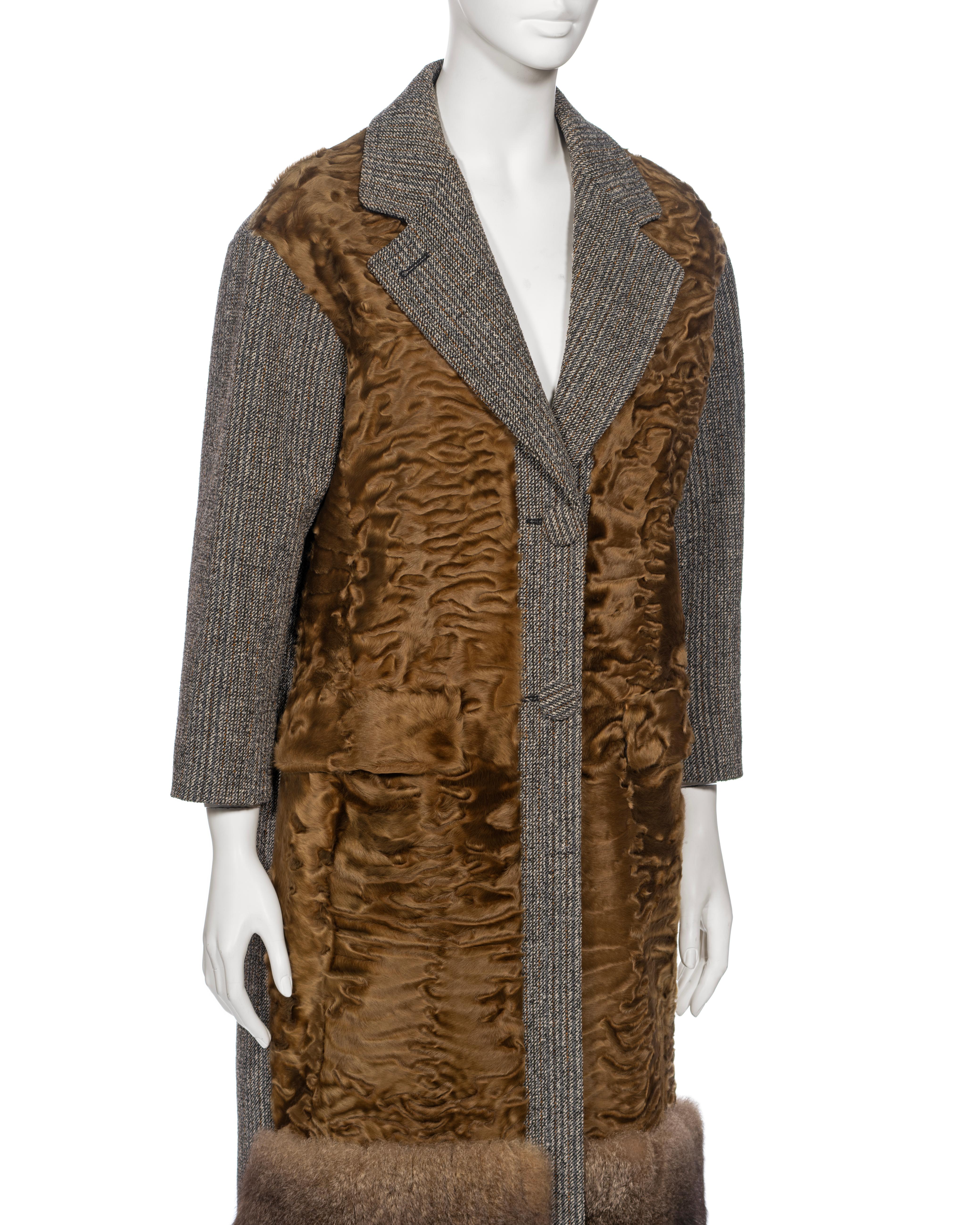 Prada by Miuccia Prada Grey and Brown Wool, Lamb and Possum Fur Coat, FW 2016 For Sale 3