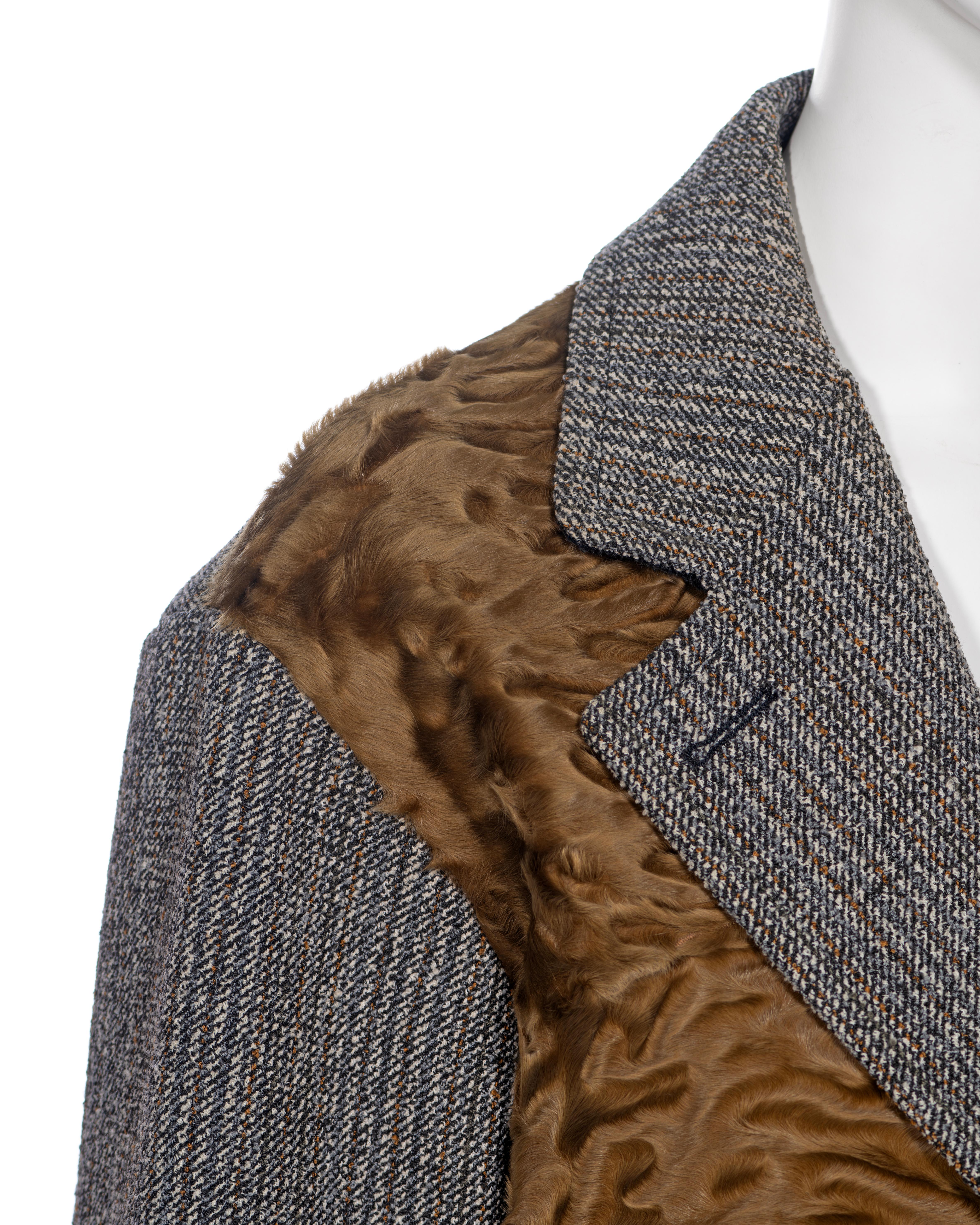 Prada by Miuccia Prada Grey and Brown Wool, Lamb and Possum Fur Coat, FW 2016 For Sale 5