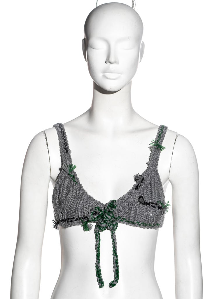 Prada by Miuccia Prada grey and green crocheted wool bra top, fw 2017 For  Sale at 1stDibs