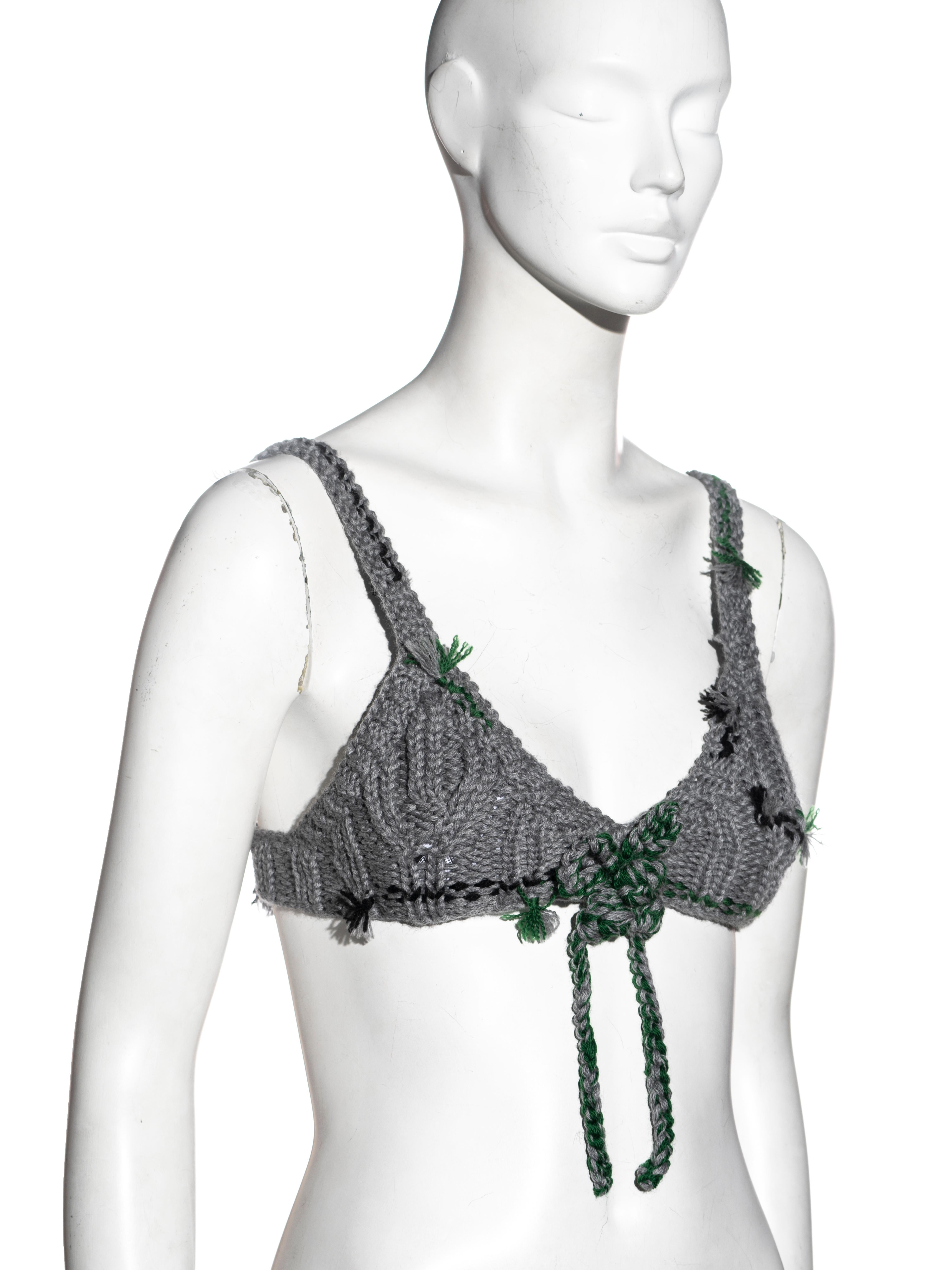 Prada by Miuccia Prada grey and green crocheted wool bra top, fw 2017 In New Condition For Sale In London, GB