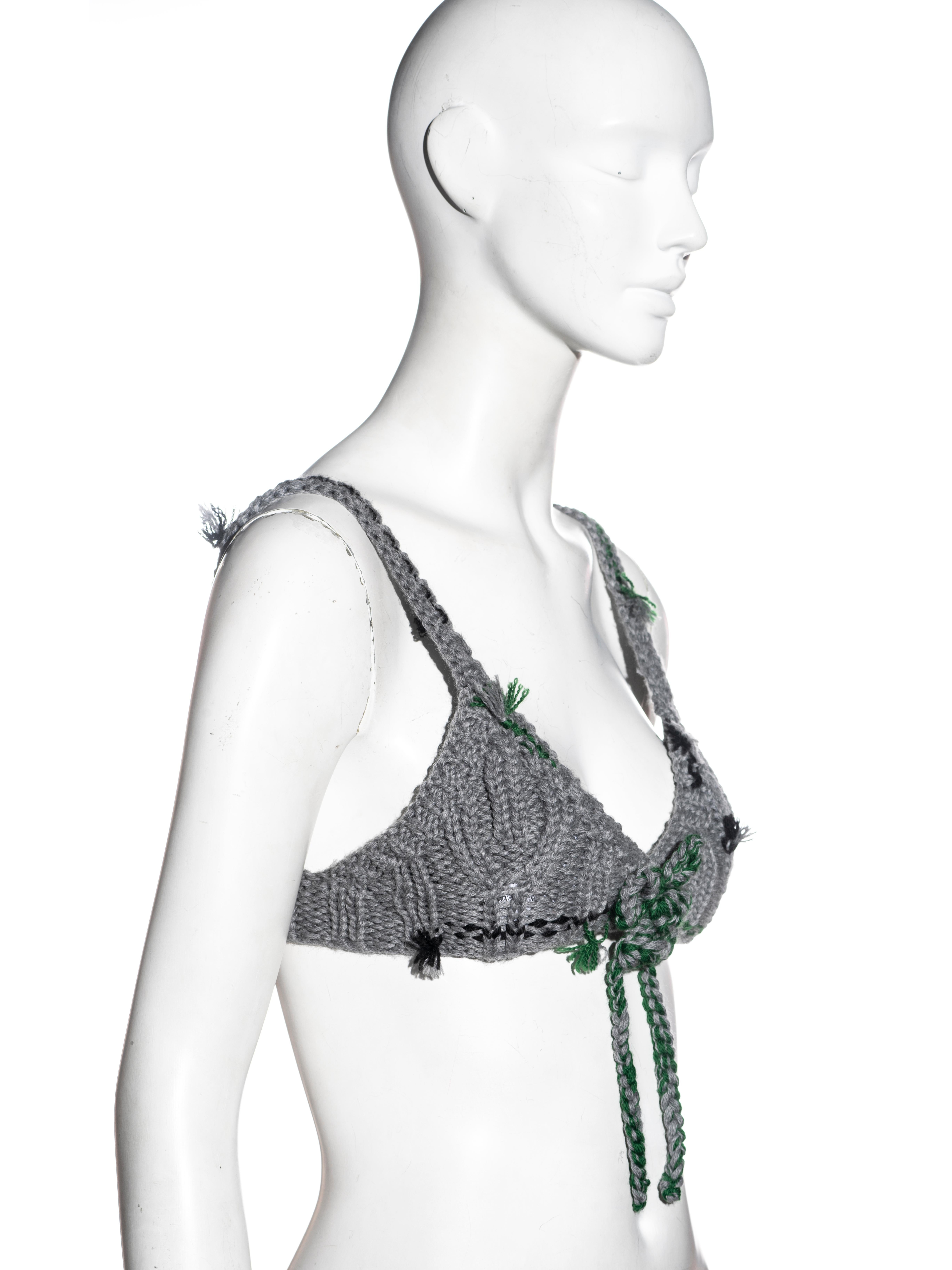 Women's Prada by Miuccia Prada grey and green crocheted wool bra top, fw 2017 For Sale