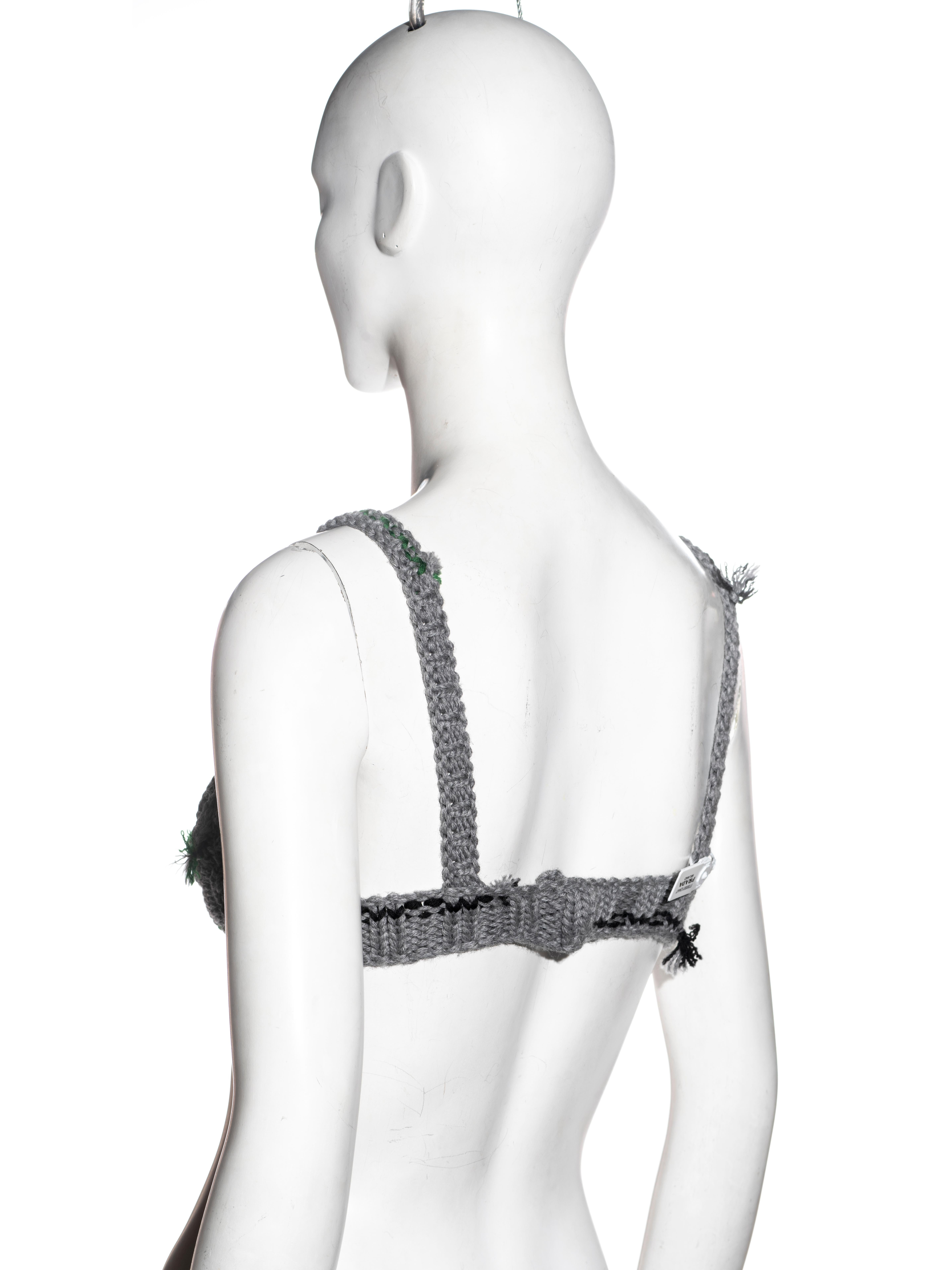 Prada by Miuccia Prada grey and green crocheted wool bra top, fw 2017 For Sale 1