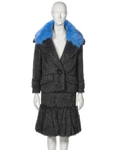 Prada by Miuccia Prada Grey Brushed Alpaca Silk Jacket and Skirt Suit, fw 2017