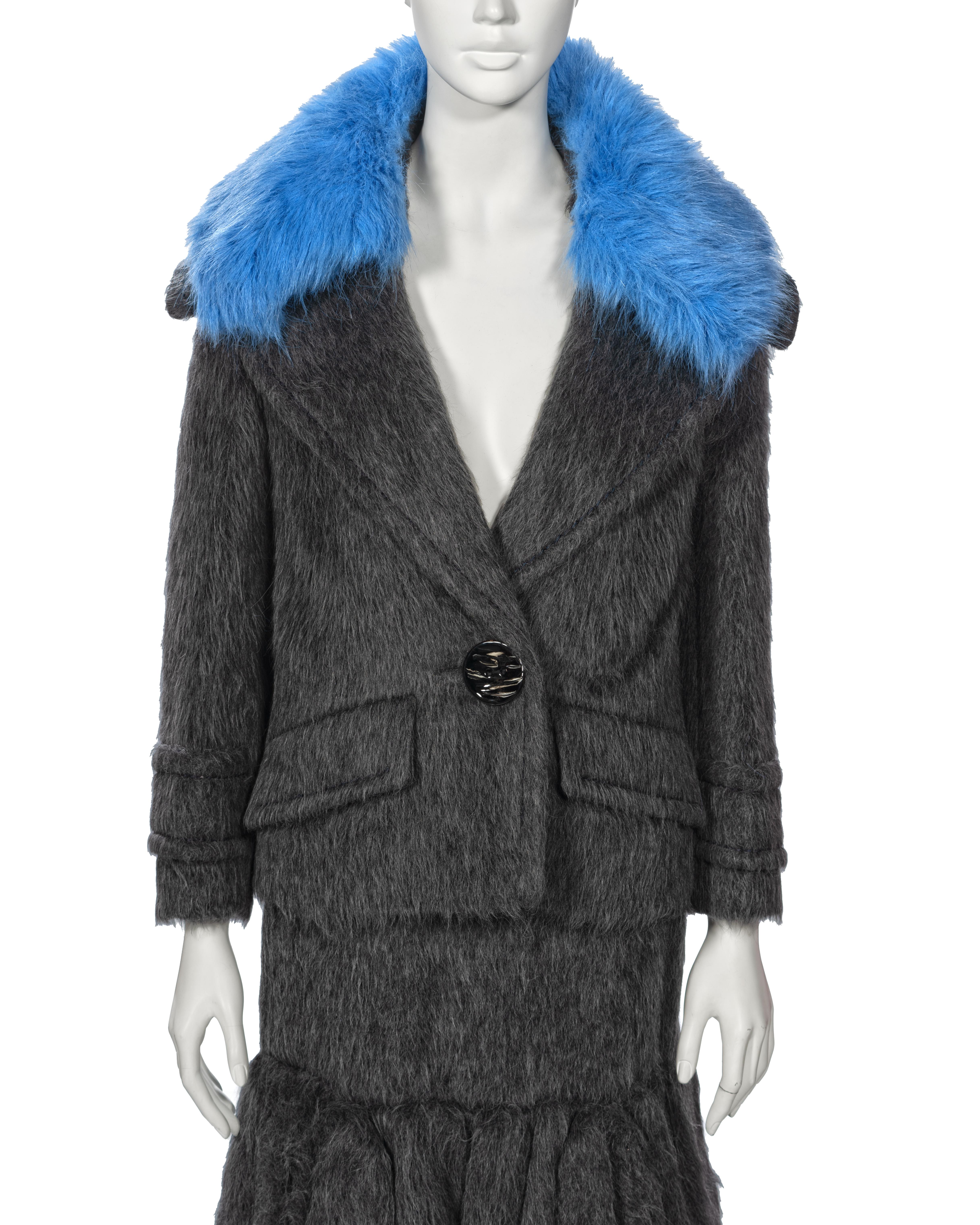 Women's Prada by Miuccia Prada Grey Brushed Alpaca Silk Jacket and Skirt Suit, fw 2017 For Sale