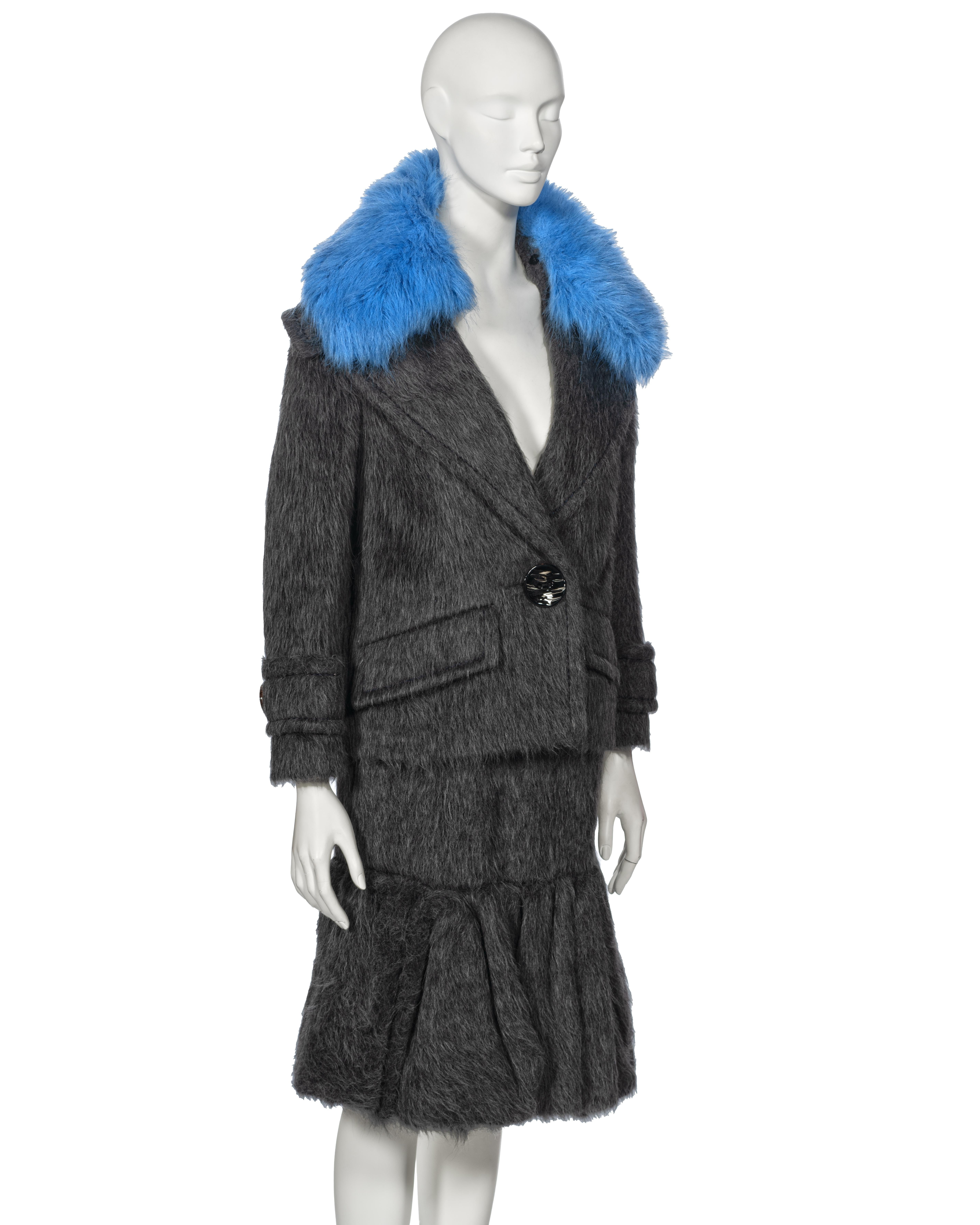 Women's Prada by Miuccia Prada Grey Brushed Alpaca Silk Jacket and Skirt Suit, fw 2017 For Sale