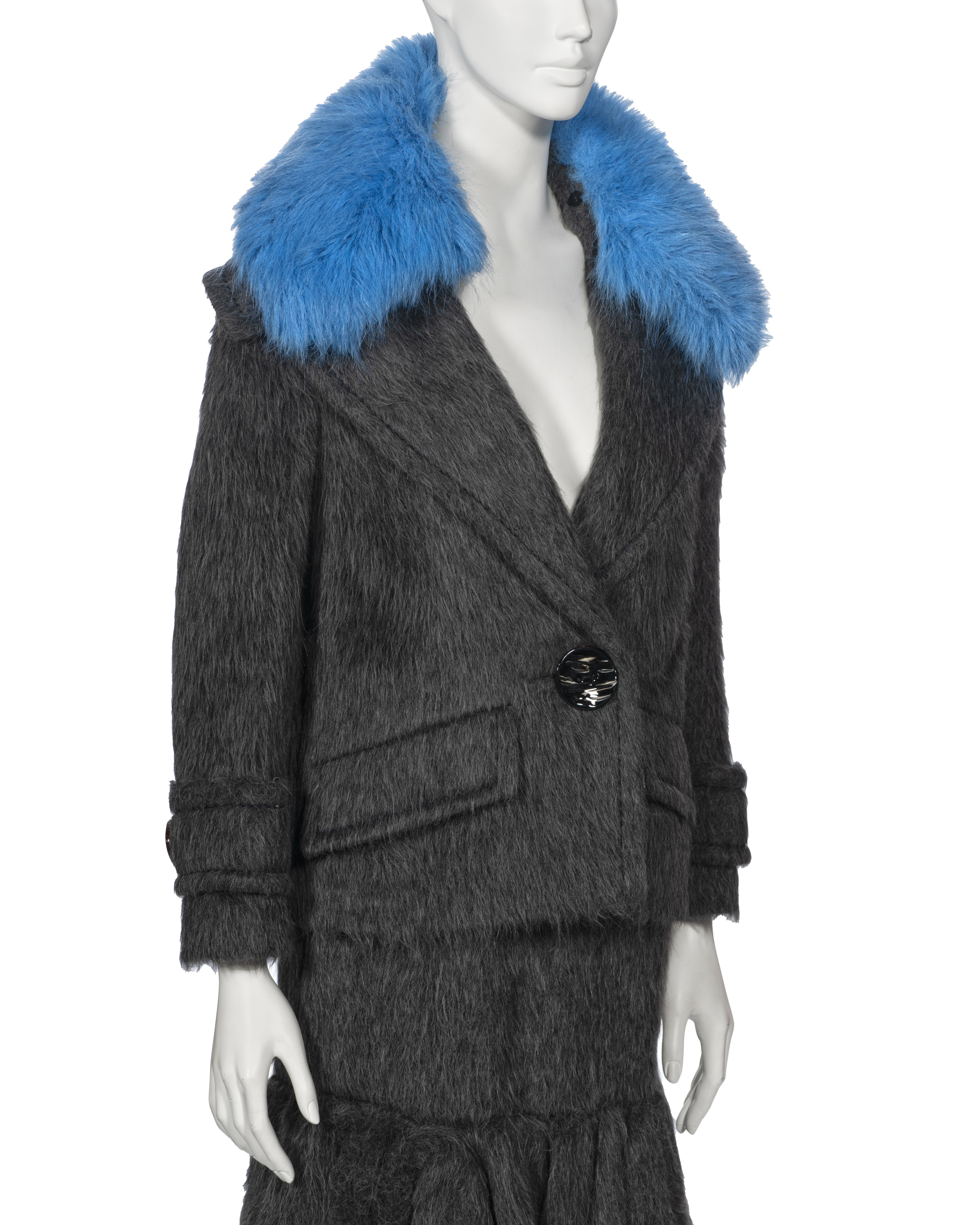 Prada by Miuccia Prada Grey Brushed Alpaca Silk Jacket and Skirt Suit, fw 2017 For Sale 2