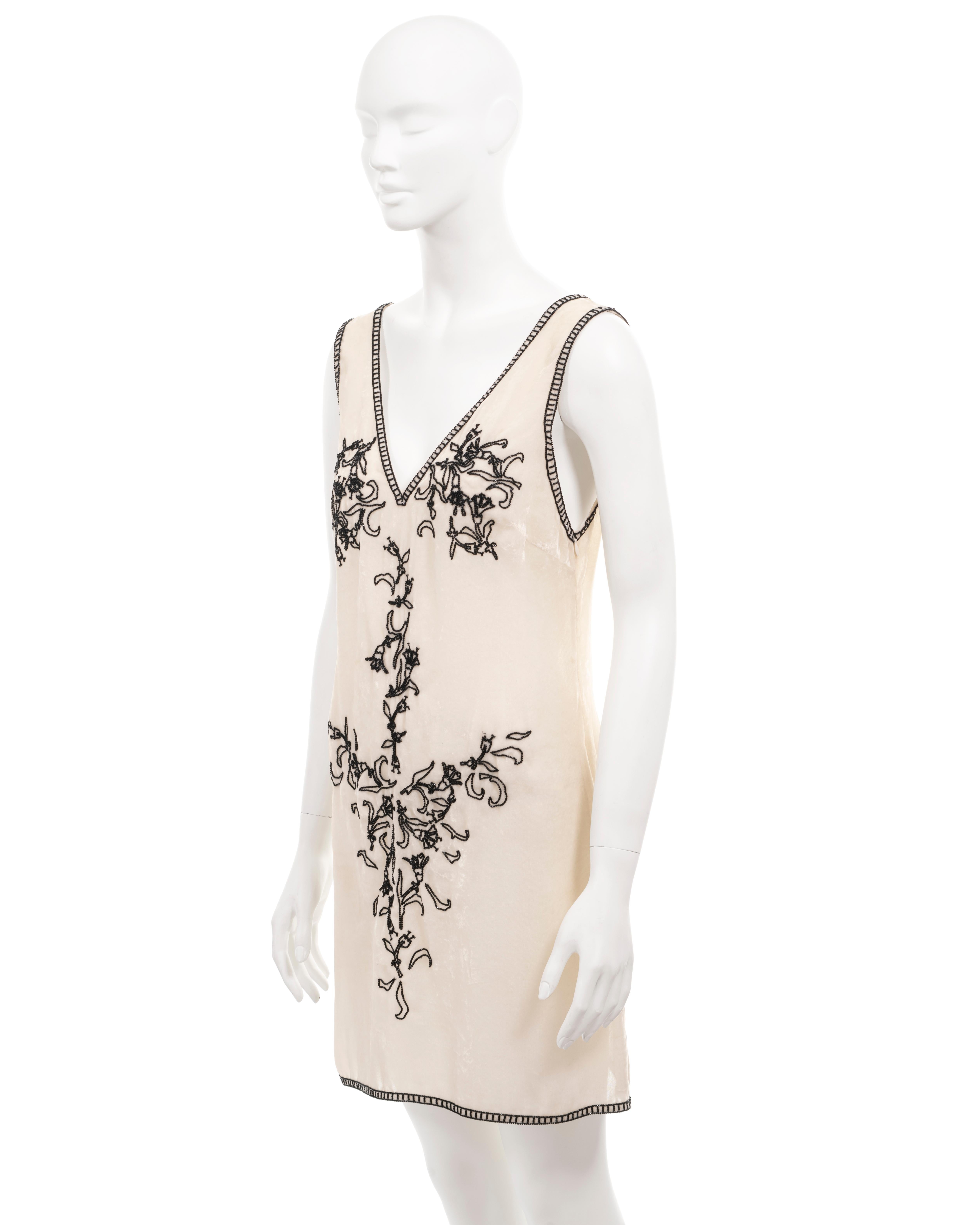 Prada by Miuccia Prada ivory velvet shift dress with beaded motif, fw 1997 10