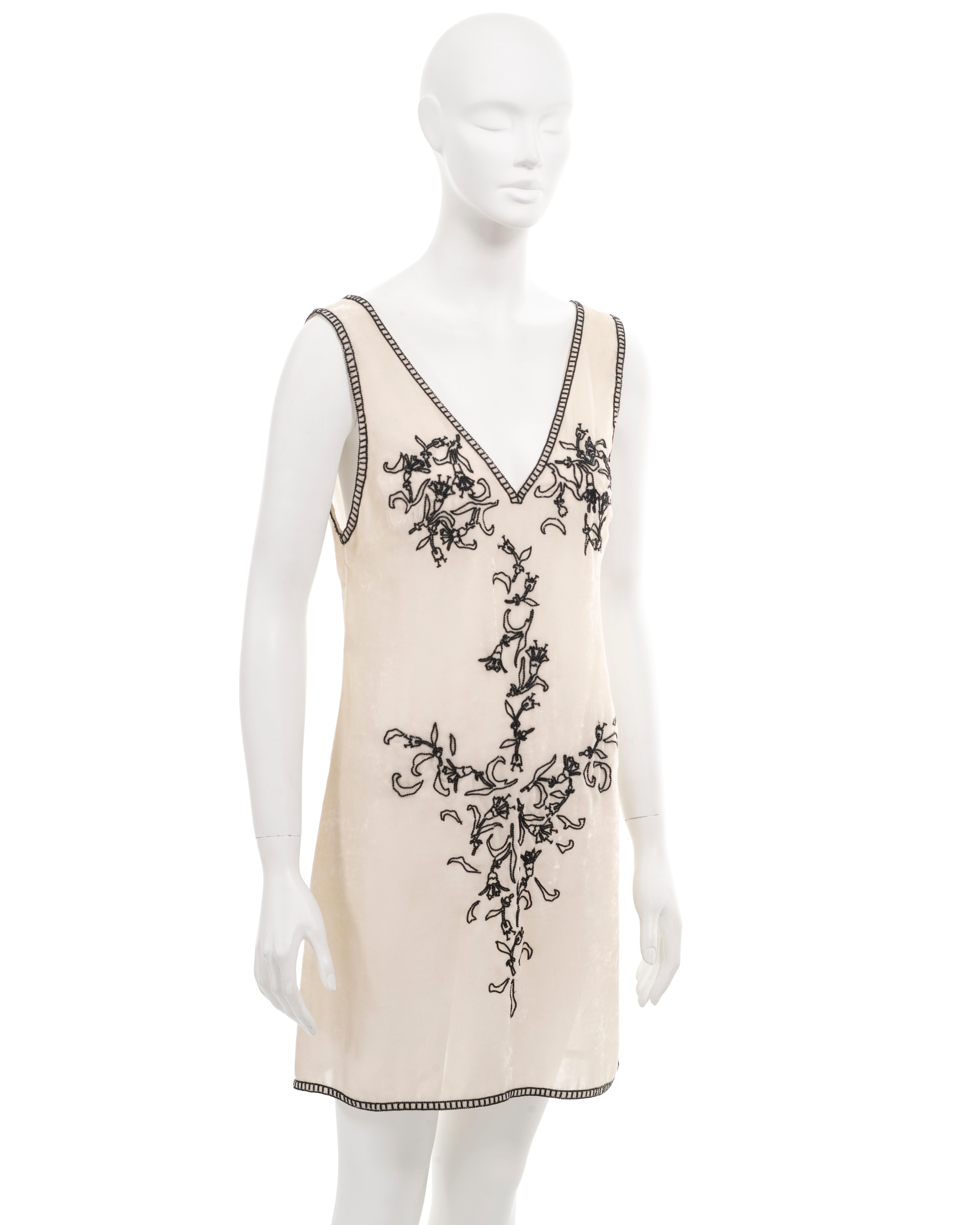 Prada by Miuccia Prada ivory velvet shift dress with beaded motif, fw 1997 For Sale 2