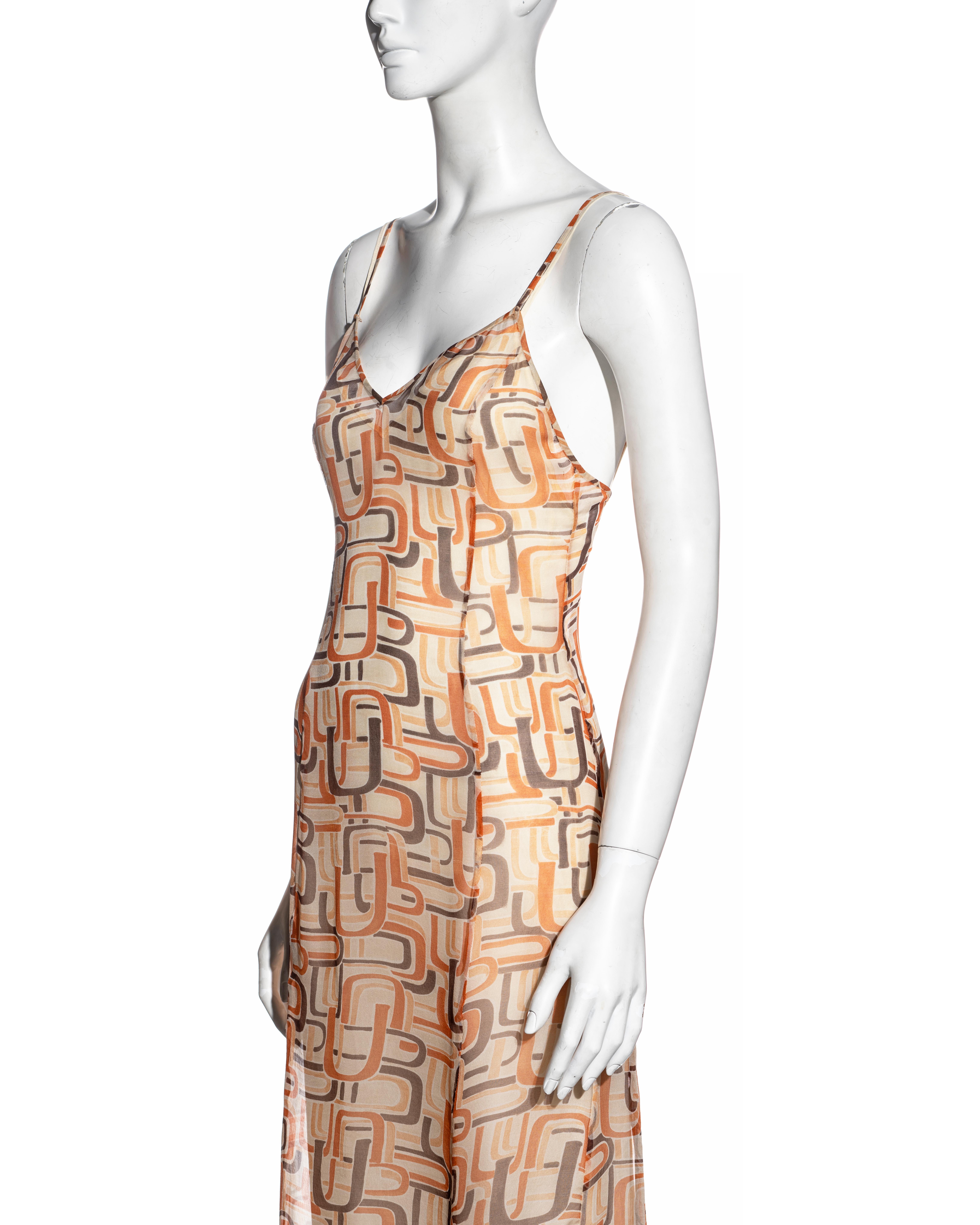 Beige Prada by Miuccia Prada orange silk chiffon slip dress, fw 1996 For Sale