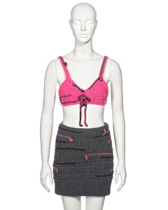 Prada by Miuccia Prada Pink and Grey Knitted Bra and Mini Skirt Set, fw 2017