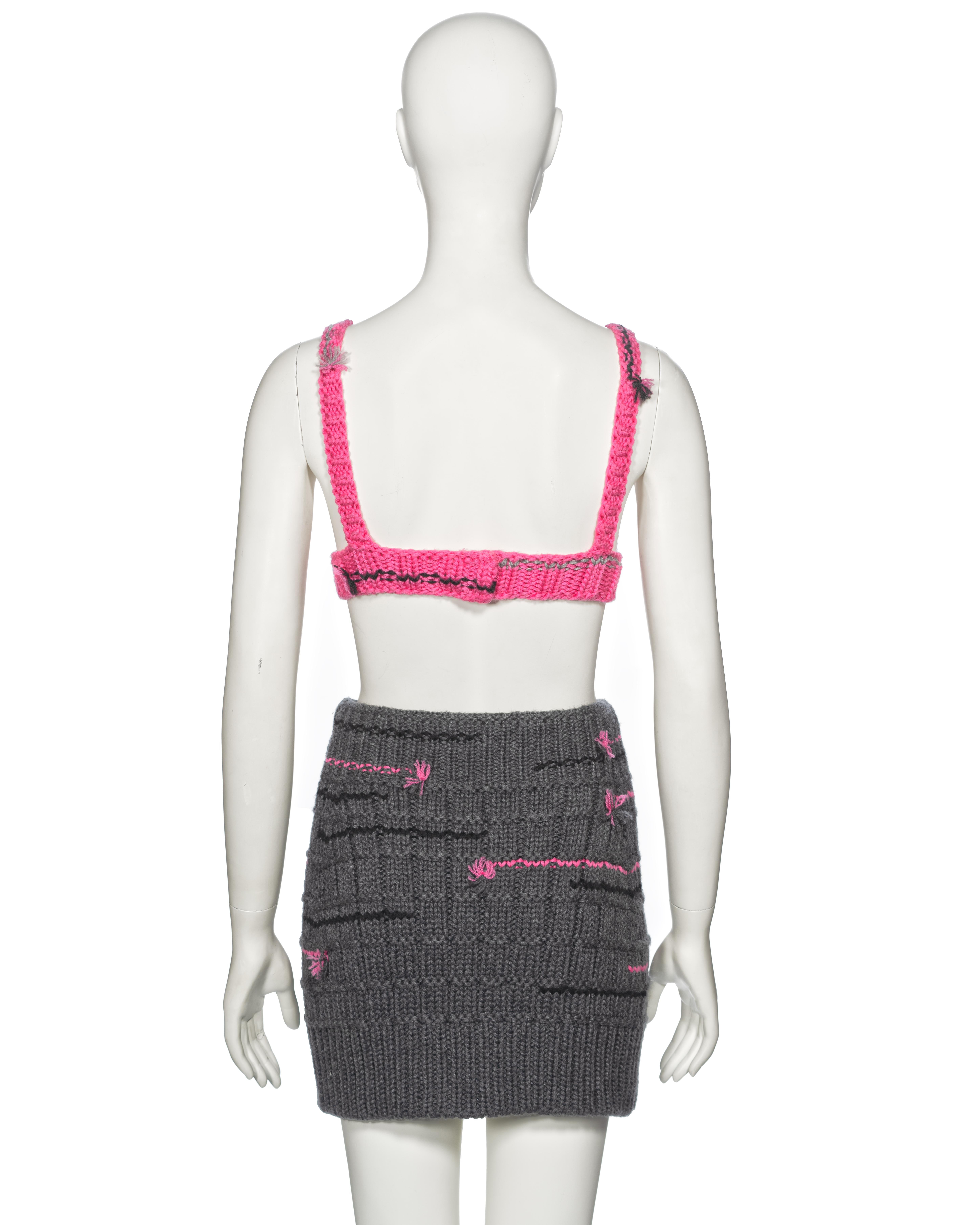 Prada by Miuccia Prada Pink and Grey Knitted Bra and Mini Skirt Set, fw 2017 For Sale 4