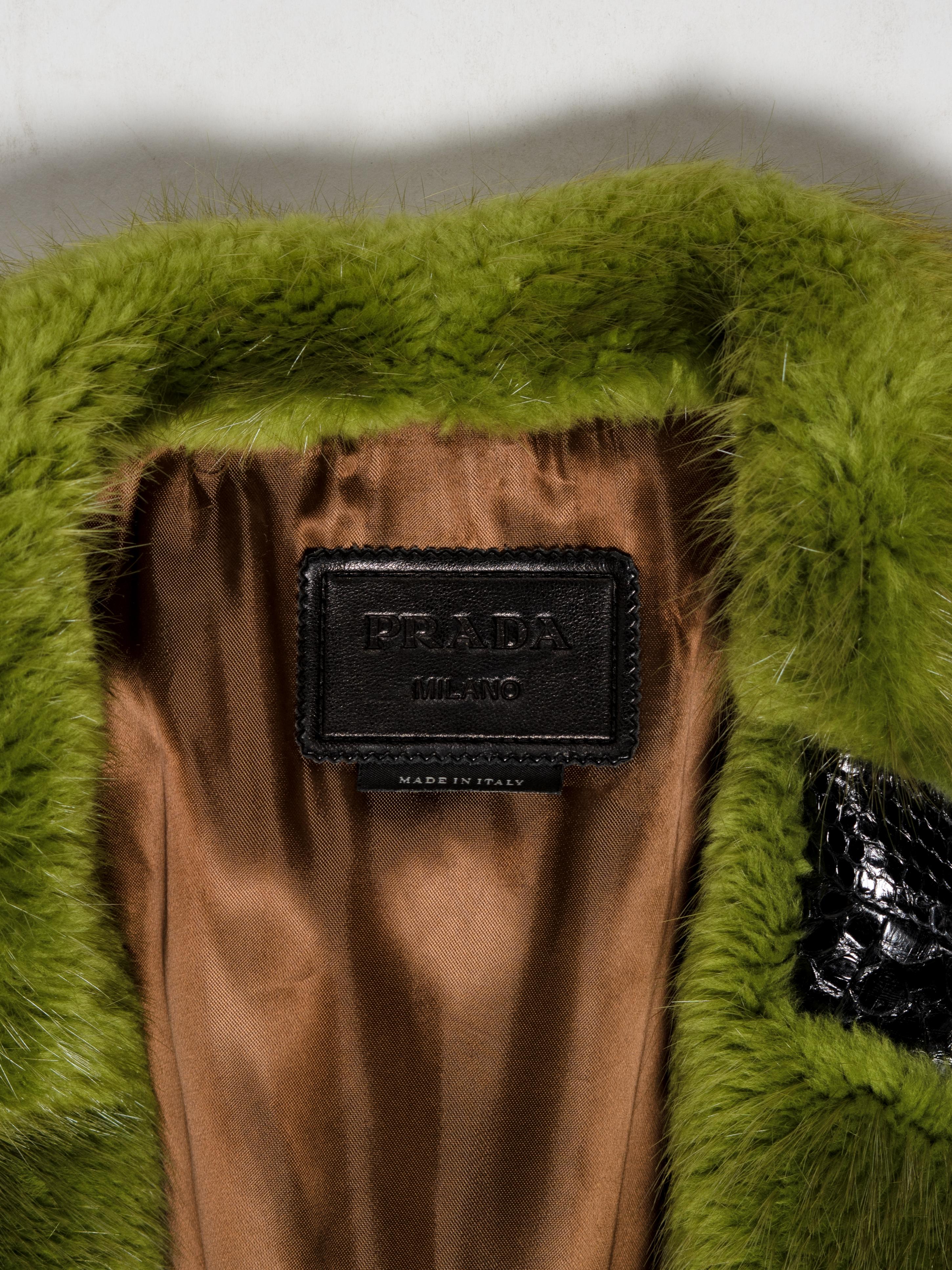 Prada by Miuccia Prada Python-Mantel mit grünem Nerzkragen, FW 2011 im Angebot 7