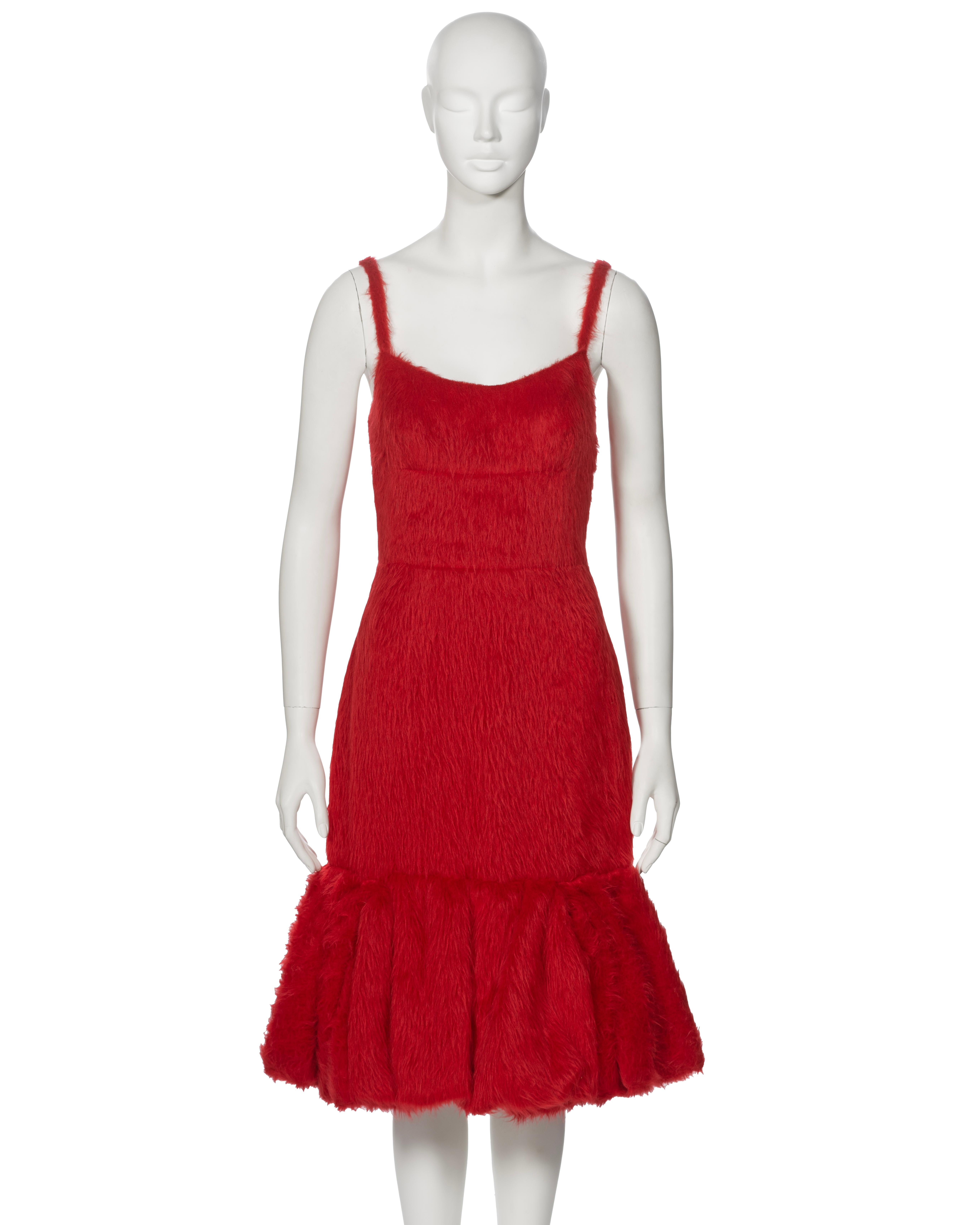 Prada by Miuccia Prada Red Brushed Alpaca Silk Cocktail Dress, fw 2017 In Excellent Condition For Sale In London, GB