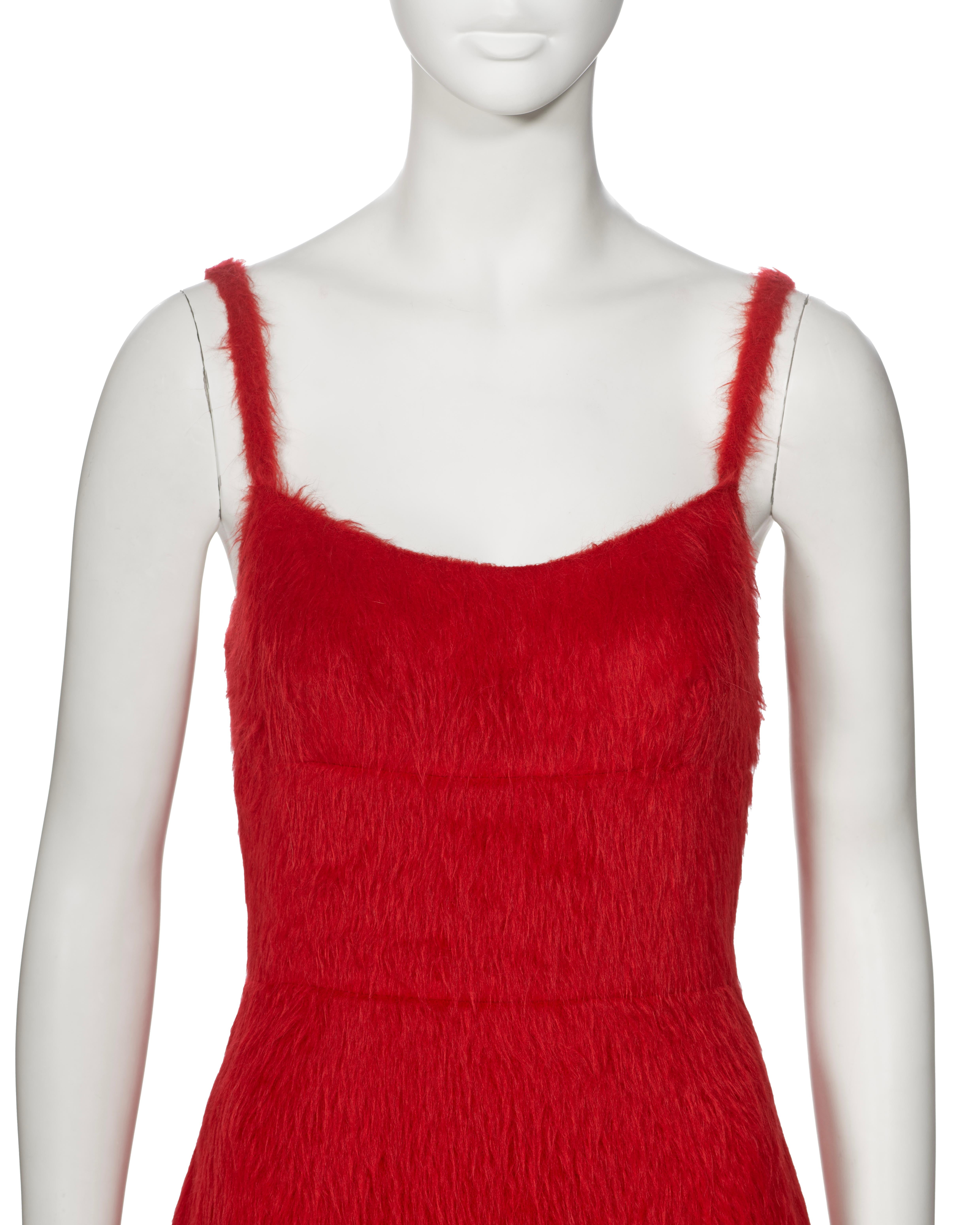 Women's Prada by Miuccia Prada Red Brushed Alpaca Silk Cocktail Dress, fw 2017 For Sale