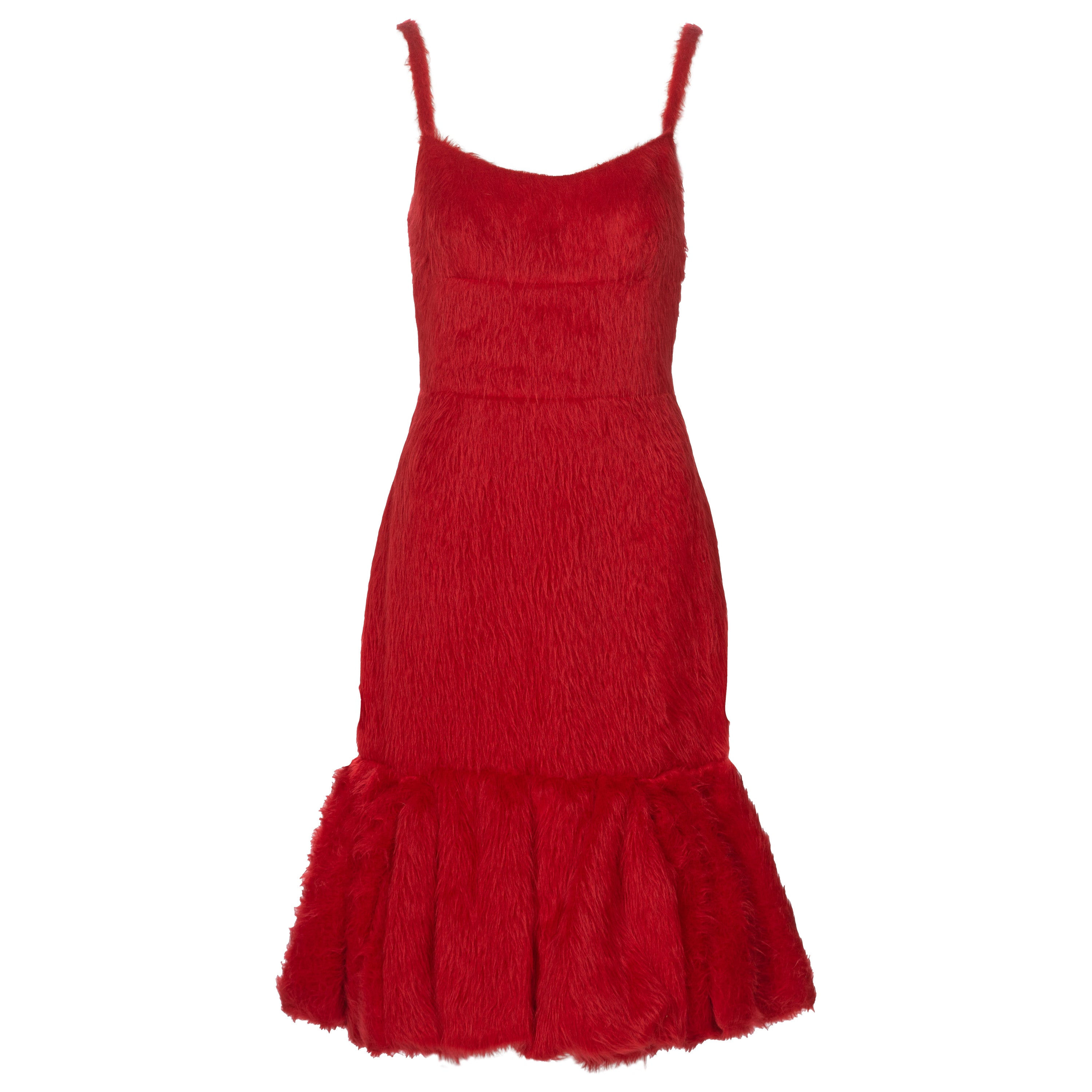Prada by Miuccia Prada Vestito da cocktail in seta di alpaca spazzolata rossa, fw 2017