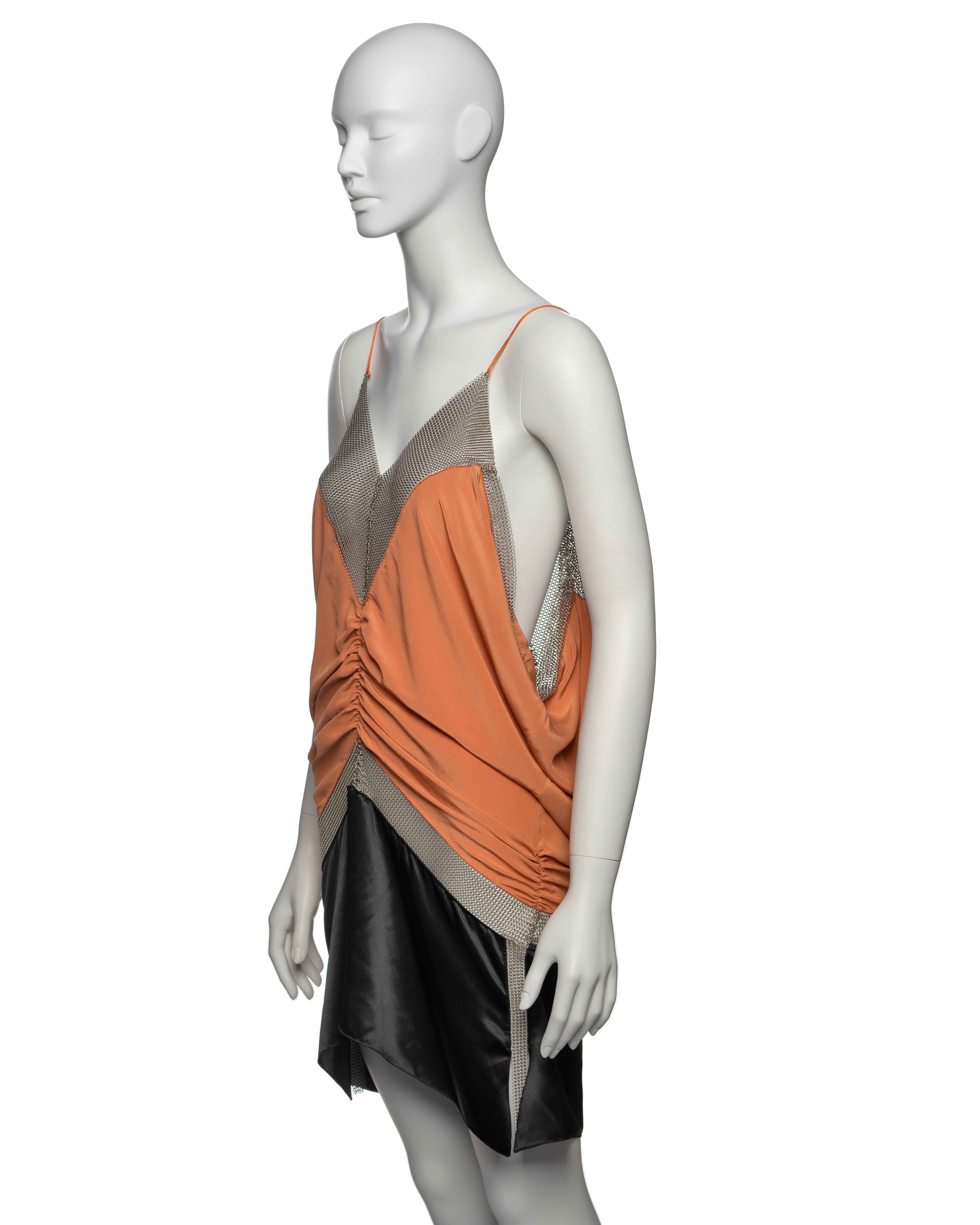 Prada by Miuccia Prada Silk Draped Mini Dress with Chainmail Inserts, FW 2002 For Sale 8