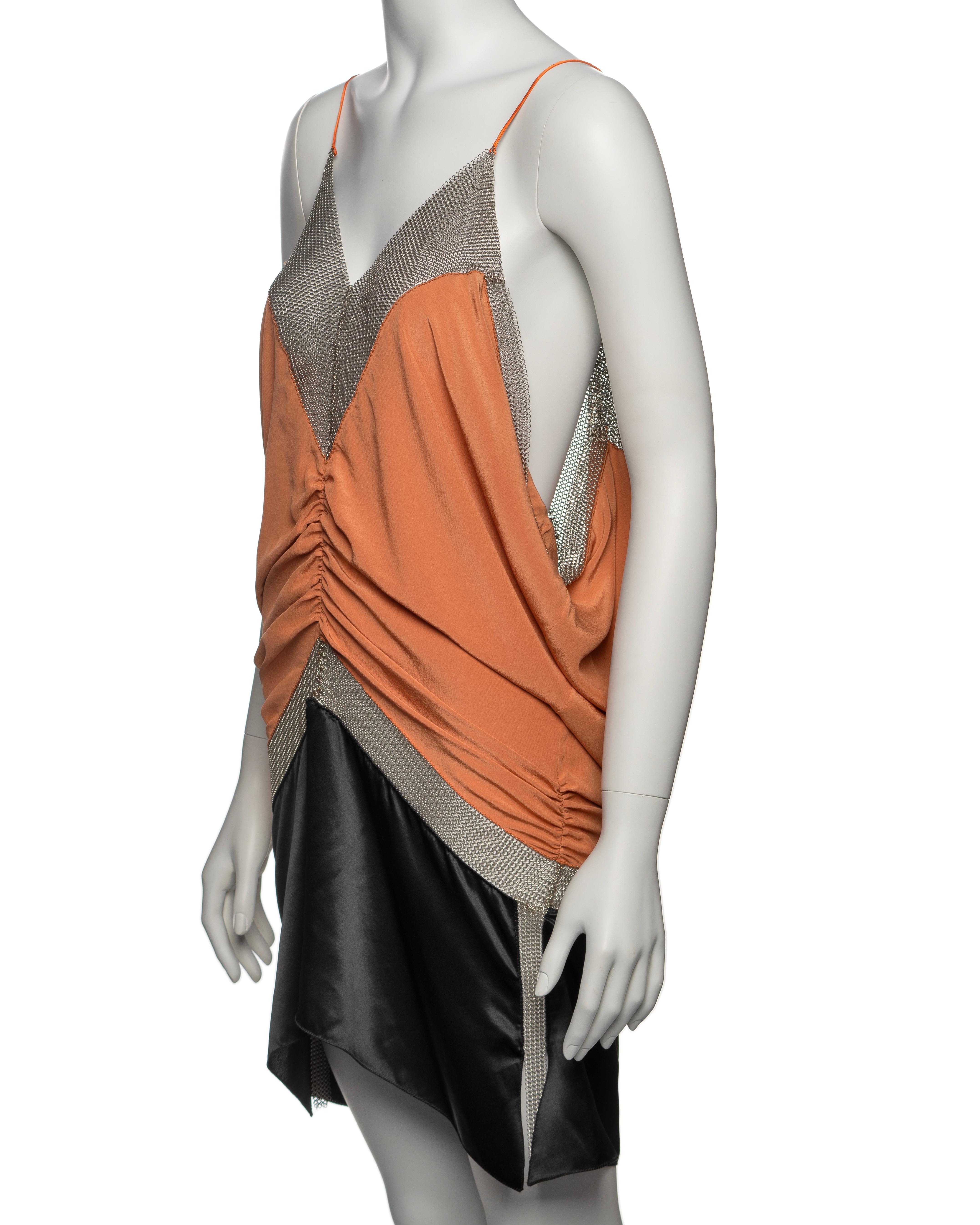 Prada by Miuccia Prada Silk Draped Mini Dress with Chainmail Inserts, FW 2002 For Sale 9