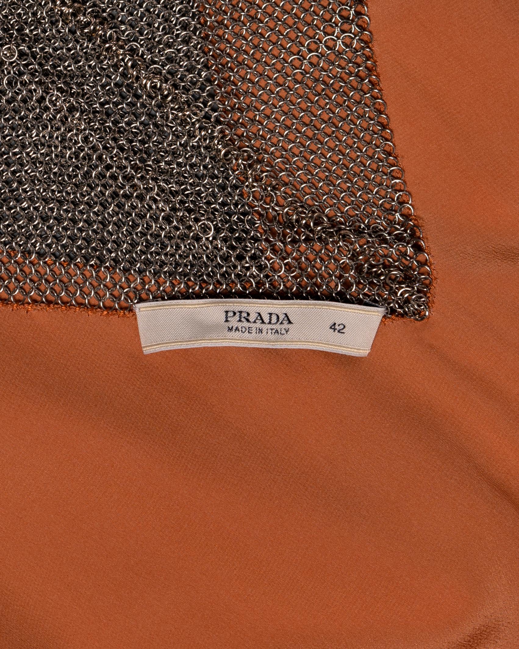 Prada by Miuccia Prada Silk Draped Mini Dress with Chainmail Inserts, FW 2002 For Sale 11