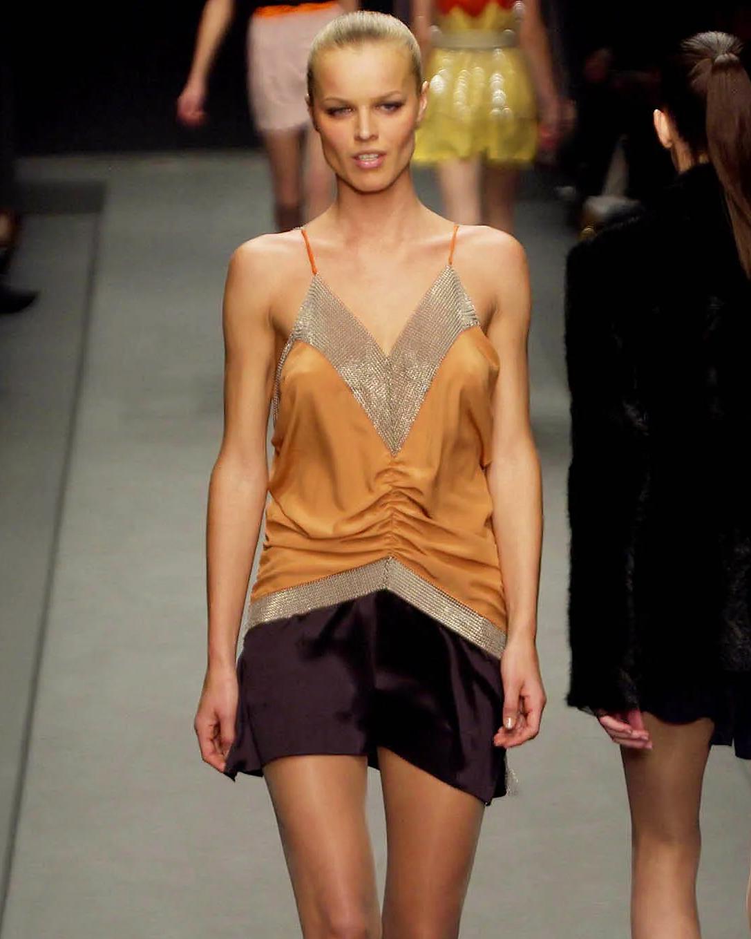 Beige Prada by Miuccia Prada Silk Draped Mini Dress with Chainmail Inserts, FW 2002 For Sale