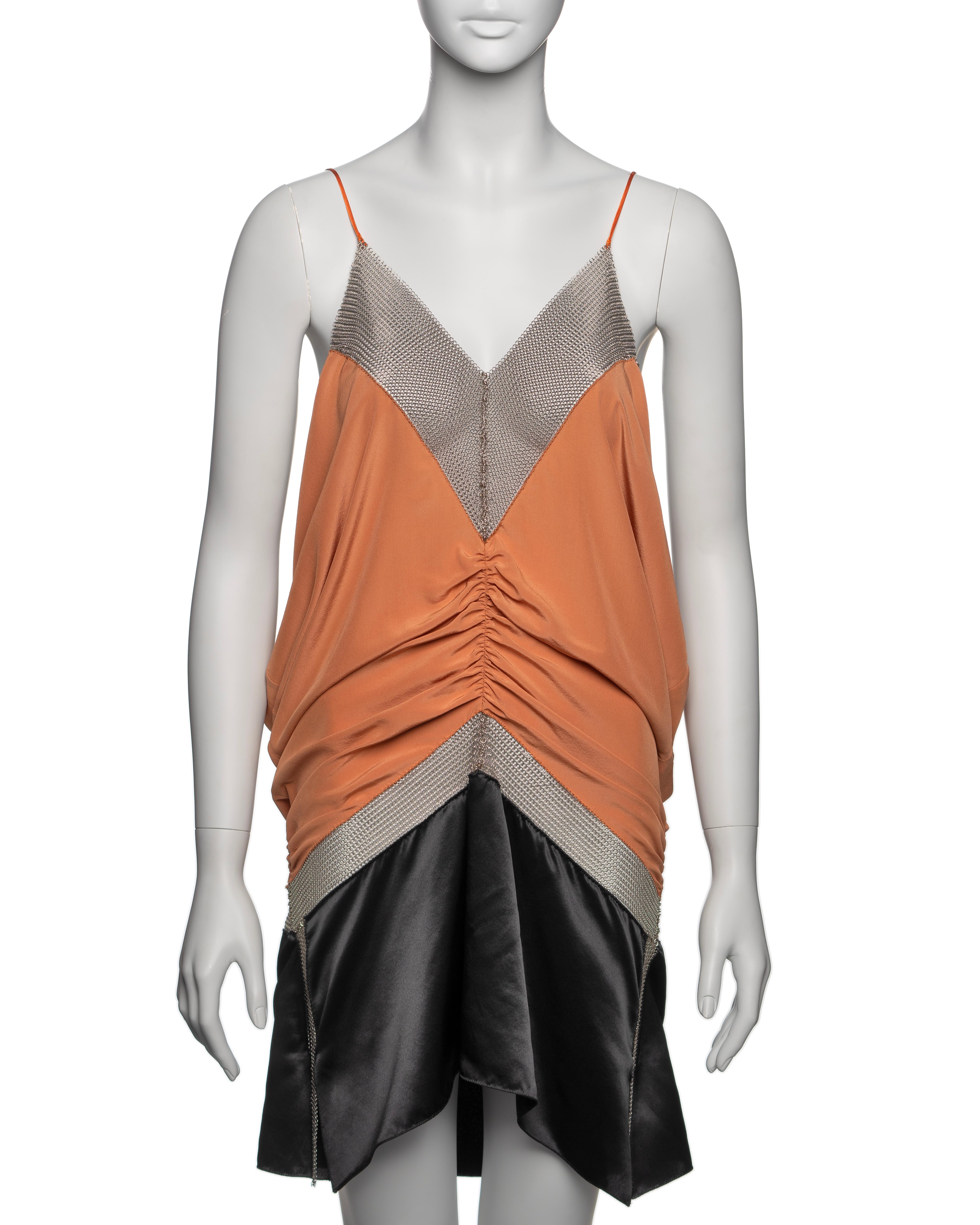 Prada by Miuccia Prada Silk Draped Mini Dress with Chainmail Inserts, FW 2002 In Excellent Condition For Sale In London, GB