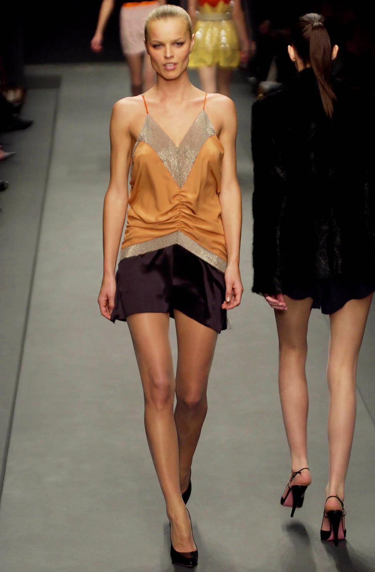 Prada by Miuccia Prada Silk Draped Mini Dress with Chainmail Inserts, FW 2002 For Sale 1