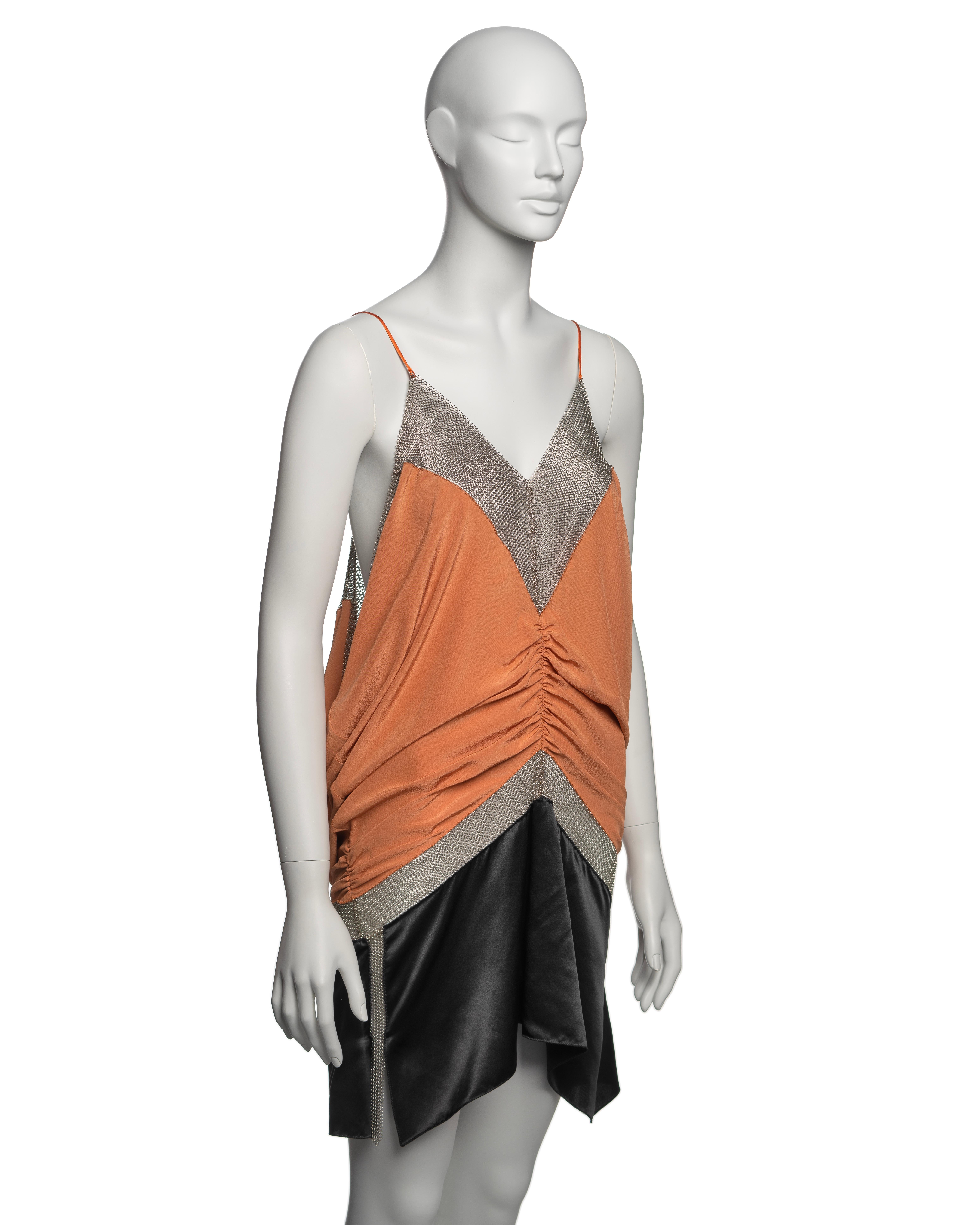 Prada by Miuccia Prada Silk Draped Mini Dress with Chainmail Inserts, FW 2002 For Sale 2