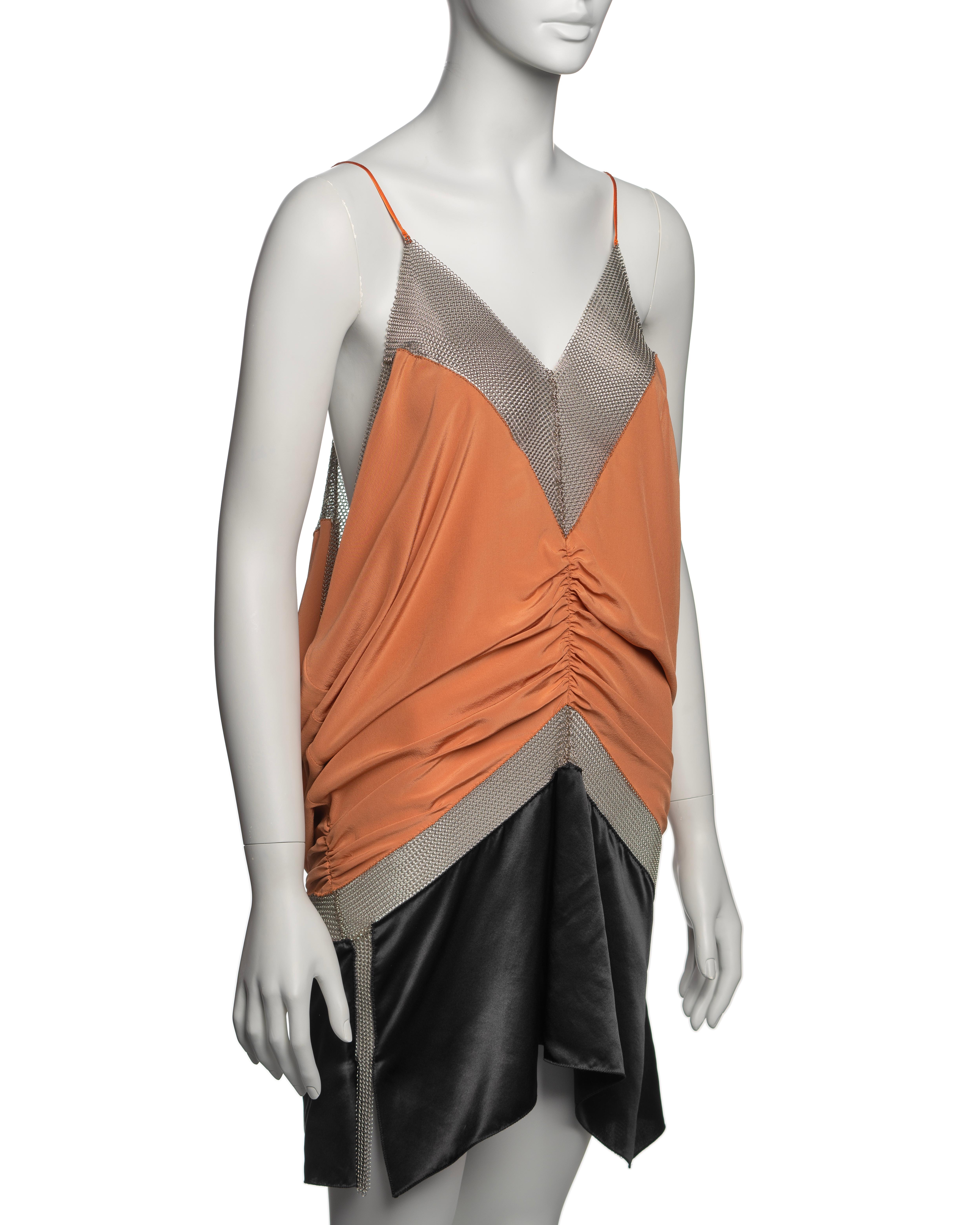 Prada by Miuccia Prada Silk Draped Mini Dress with Chainmail Inserts, FW 2002 For Sale 3