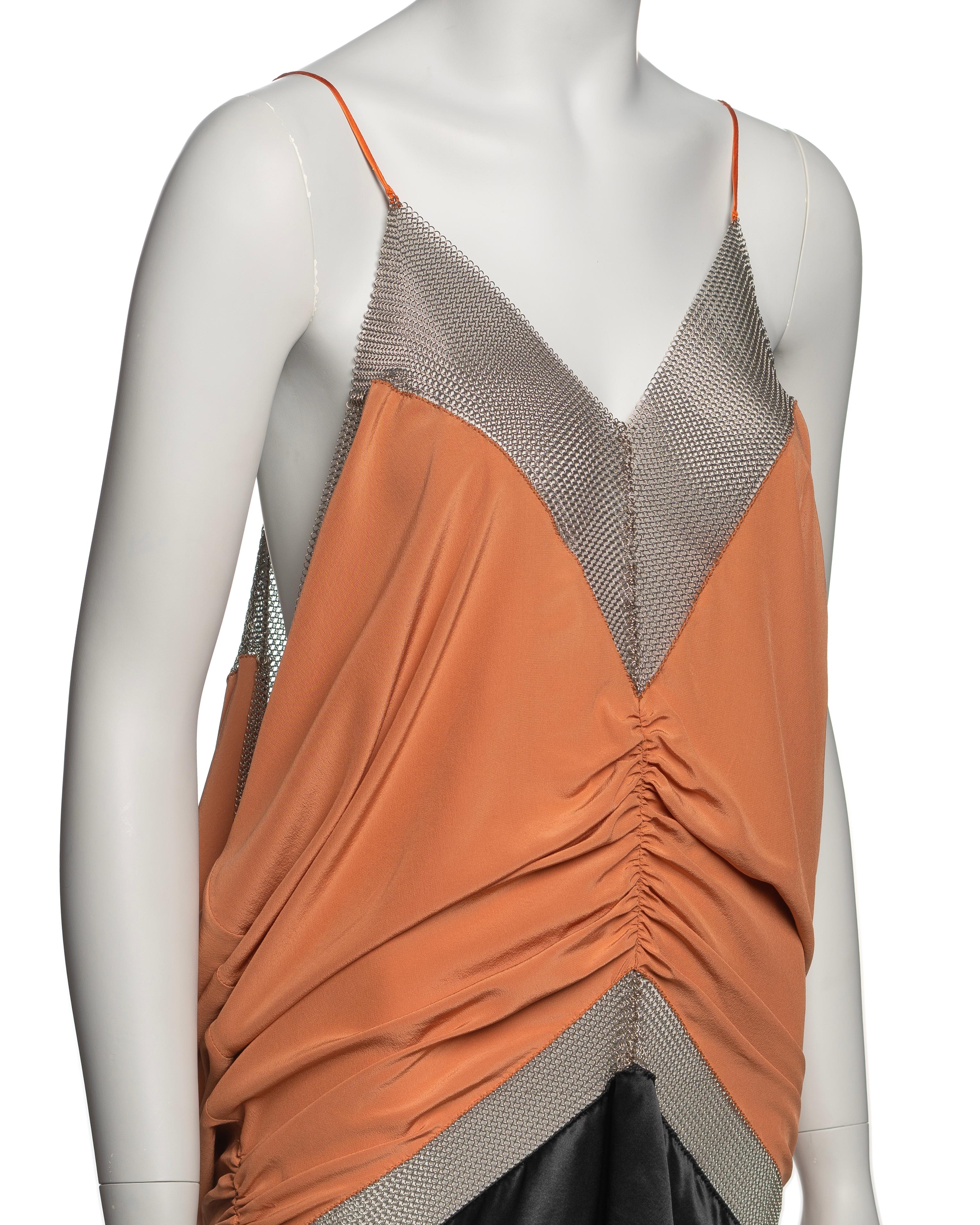 Prada by Miuccia Prada Silk Draped Mini Dress with Chainmail Inserts, FW 2002 For Sale 4