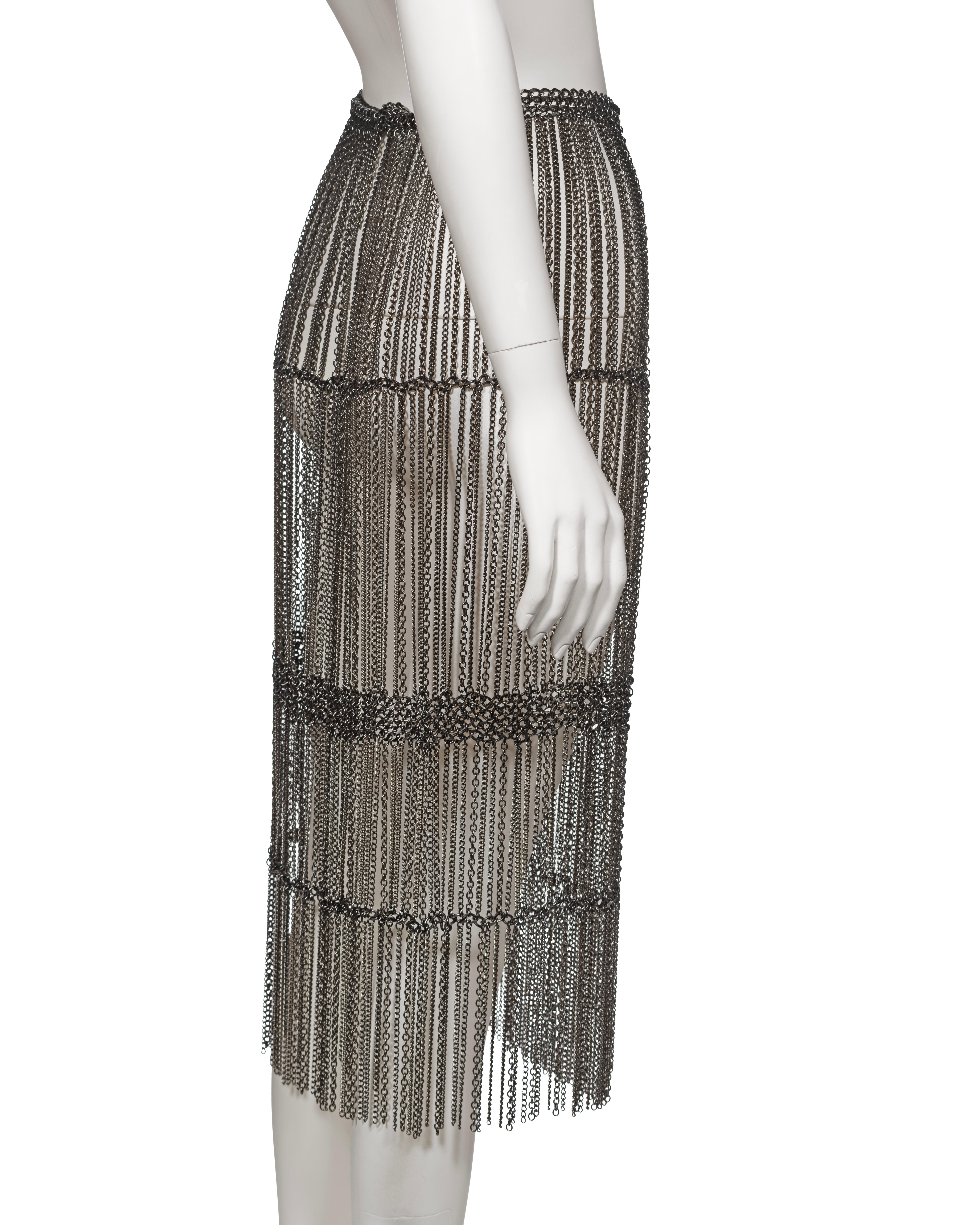 Prada by Miuccia Prada Silver Metal Chain Fringed Evening Skirt, fw 2002 For Sale 6