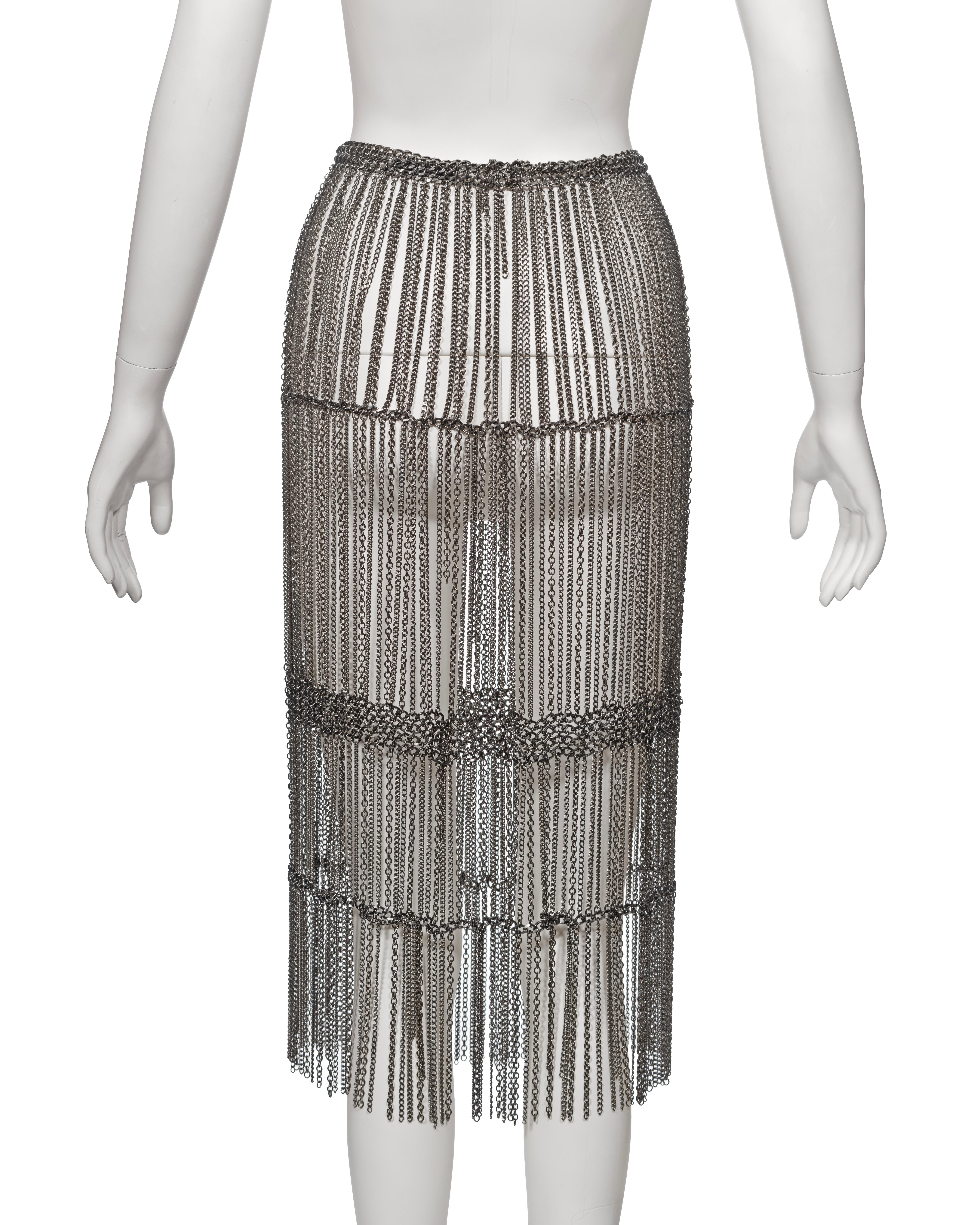Prada by Miuccia Prada Silver Metal Chain Fringed Evening Skirt, fw 2002 For Sale 7