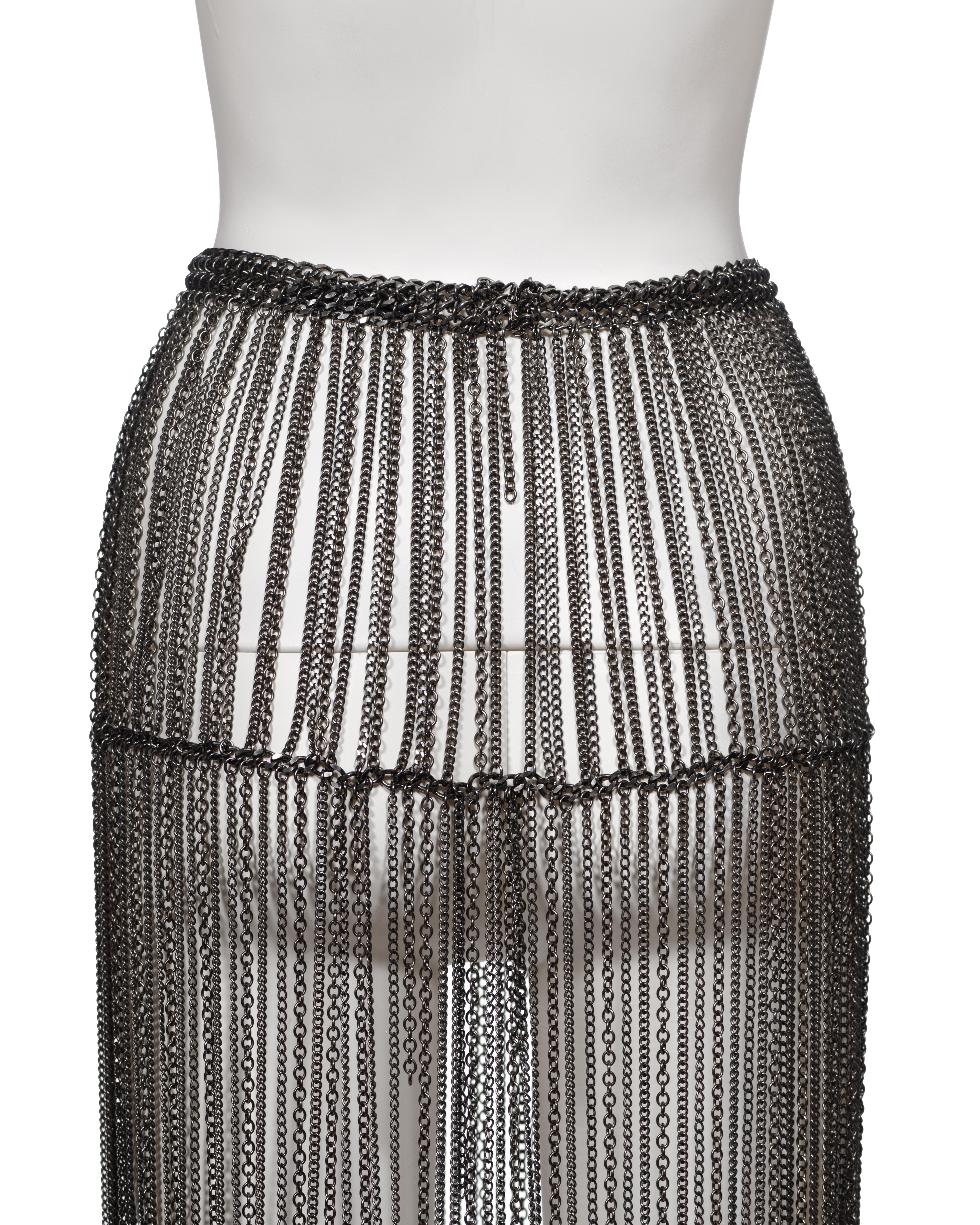 Prada by Miuccia Prada Silver Metal Chain Fringed Evening Skirt, fw 2002 For Sale 8