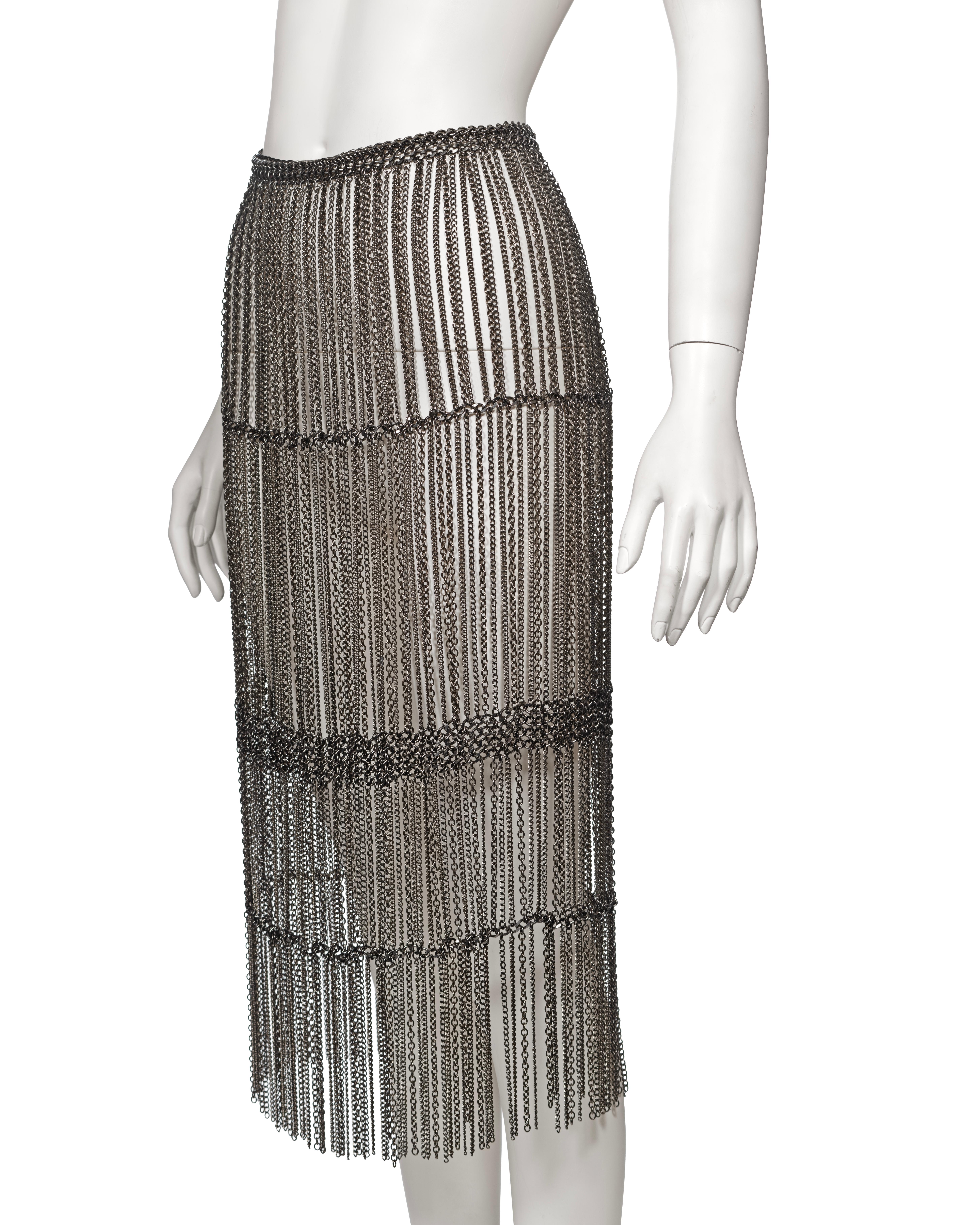Prada by Miuccia Prada Silver Metal Chain Fringed Evening Skirt, fw 2002 For Sale 9