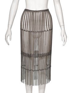 Prada by Miuccia Prada Silver Metal Chain Fringed Evening Skirt, fw 2002