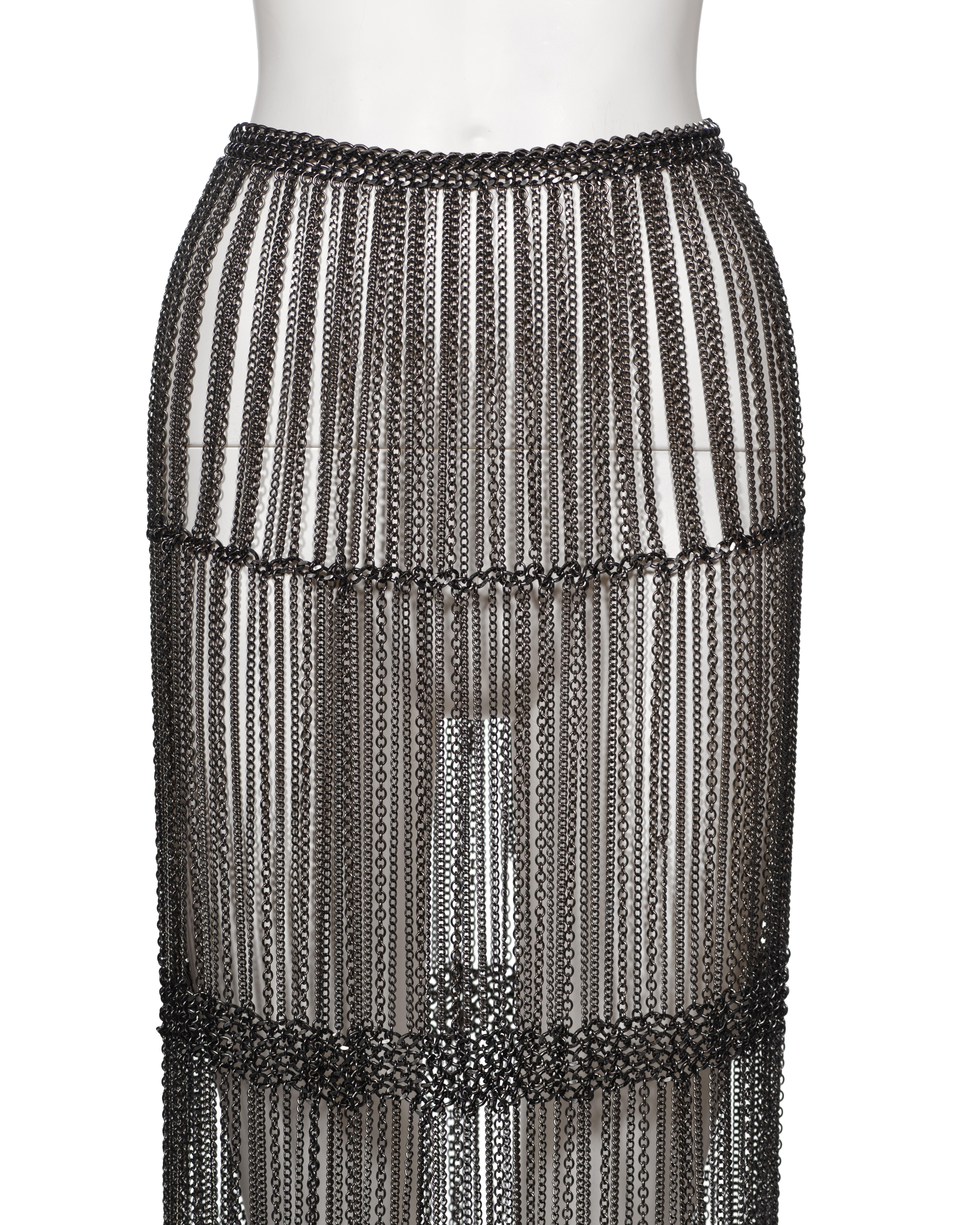 Prada by Miuccia Prada Silver Metal Chain Fringed Evening Skirt, fw 2002 In Excellent Condition For Sale In London, GB