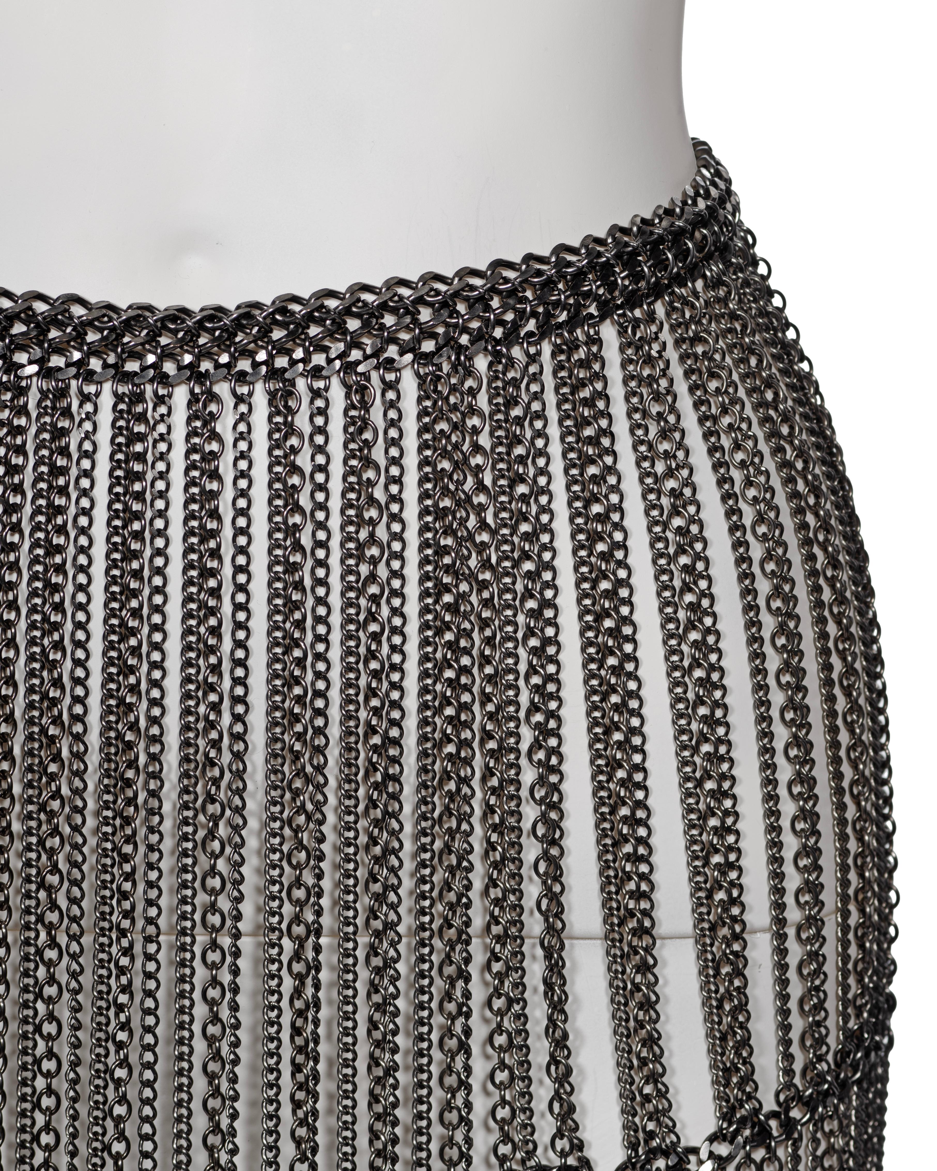 Women's Prada by Miuccia Prada Silver Metal Chain Fringed Evening Skirt, fw 2002