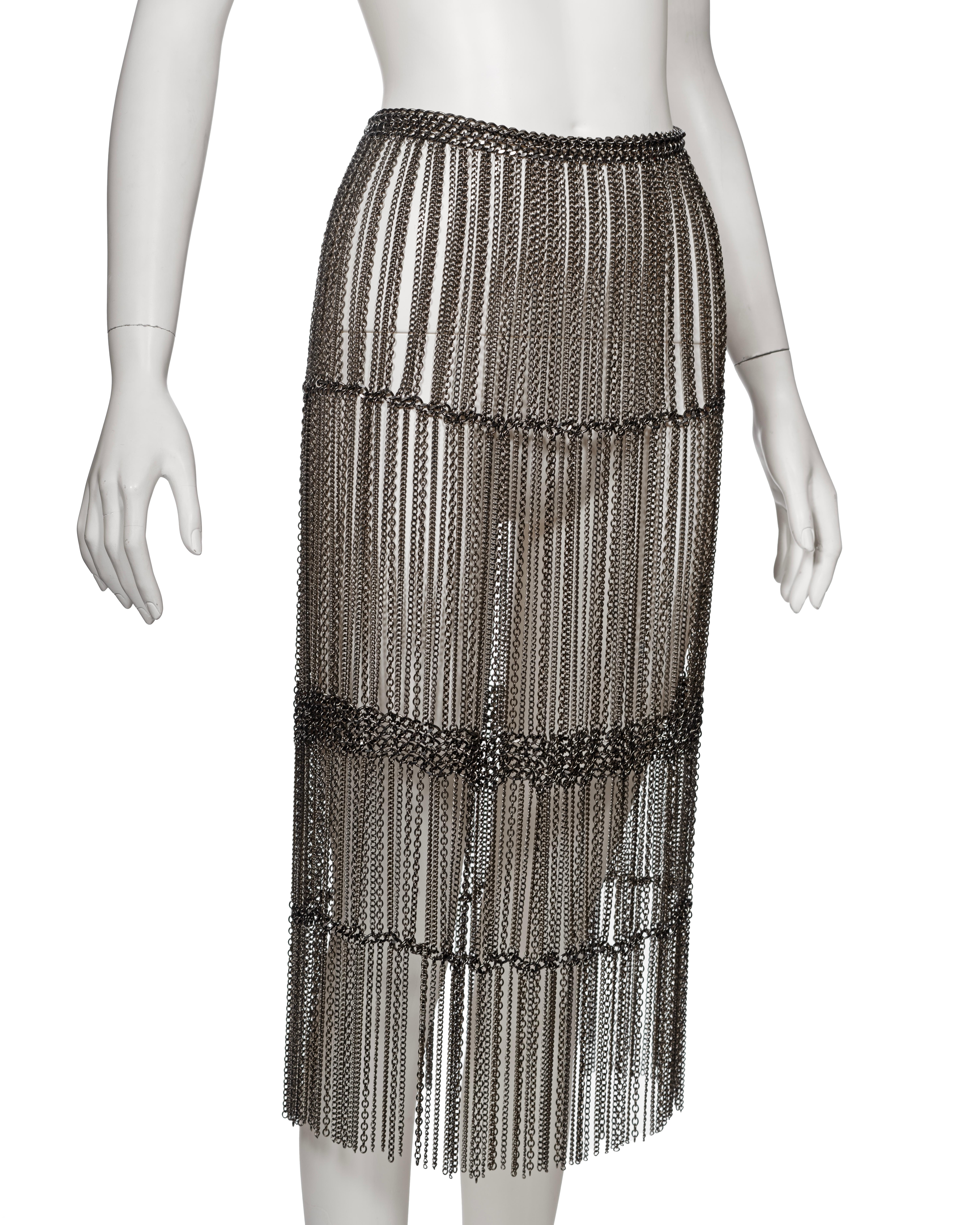 Prada by Miuccia Prada Silver Metal Chain Fringed Evening Skirt, fw 2002 For Sale 3