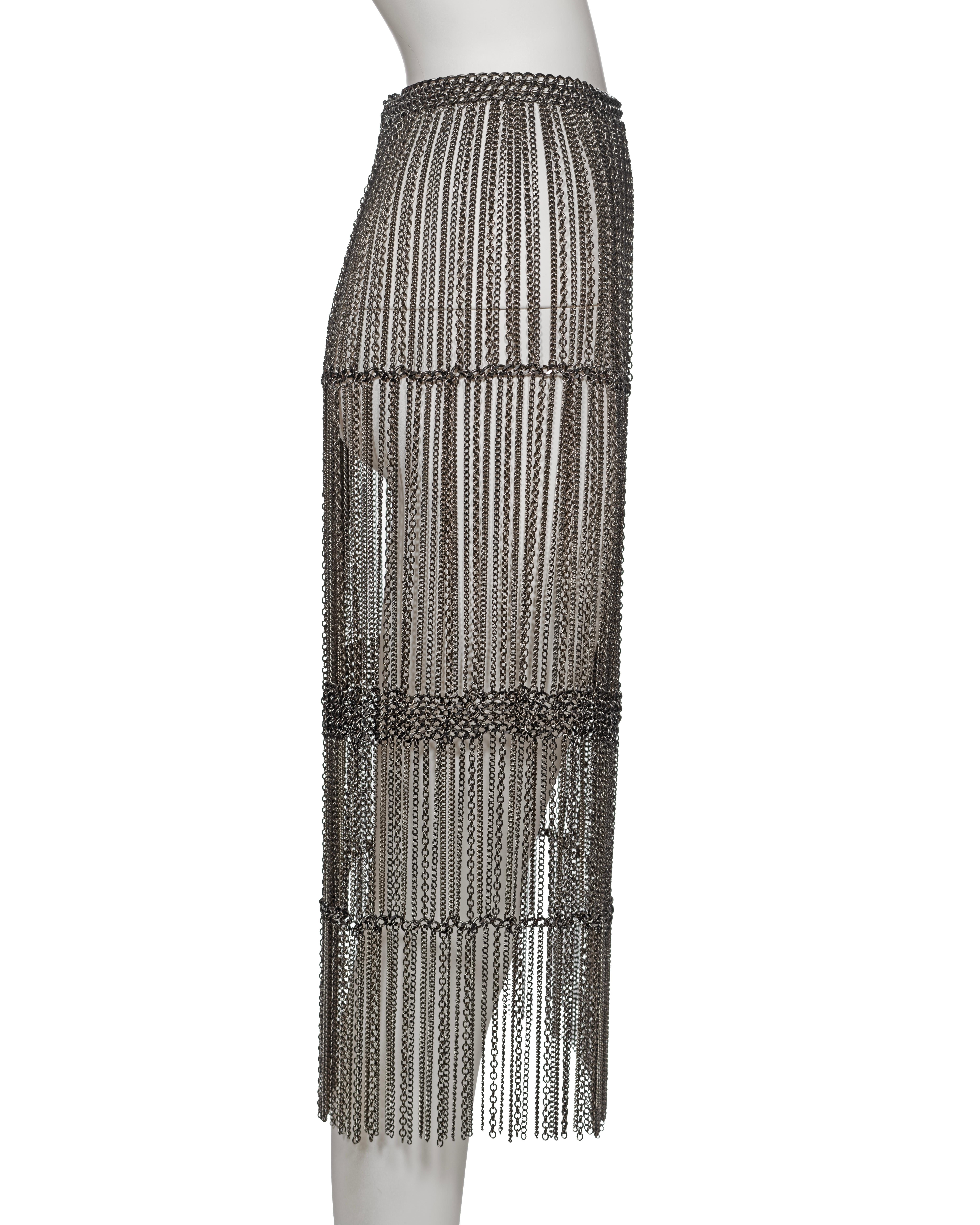 Prada by Miuccia Prada Silver Metal Chain Fringed Evening Skirt, fw 2002 4