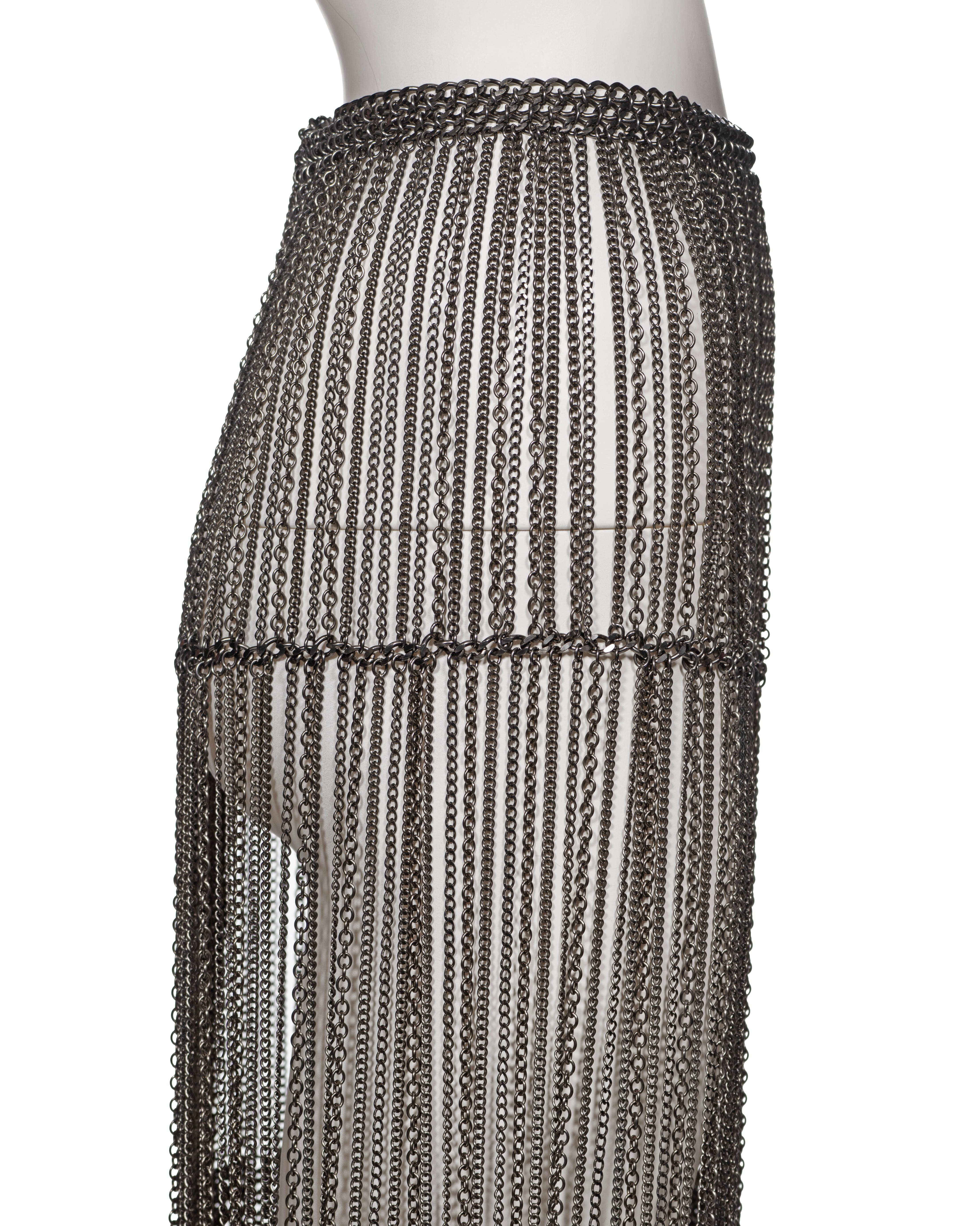 Prada by Miuccia Prada Silver Metal Chain Fringed Evening Skirt, fw 2002 For Sale 5