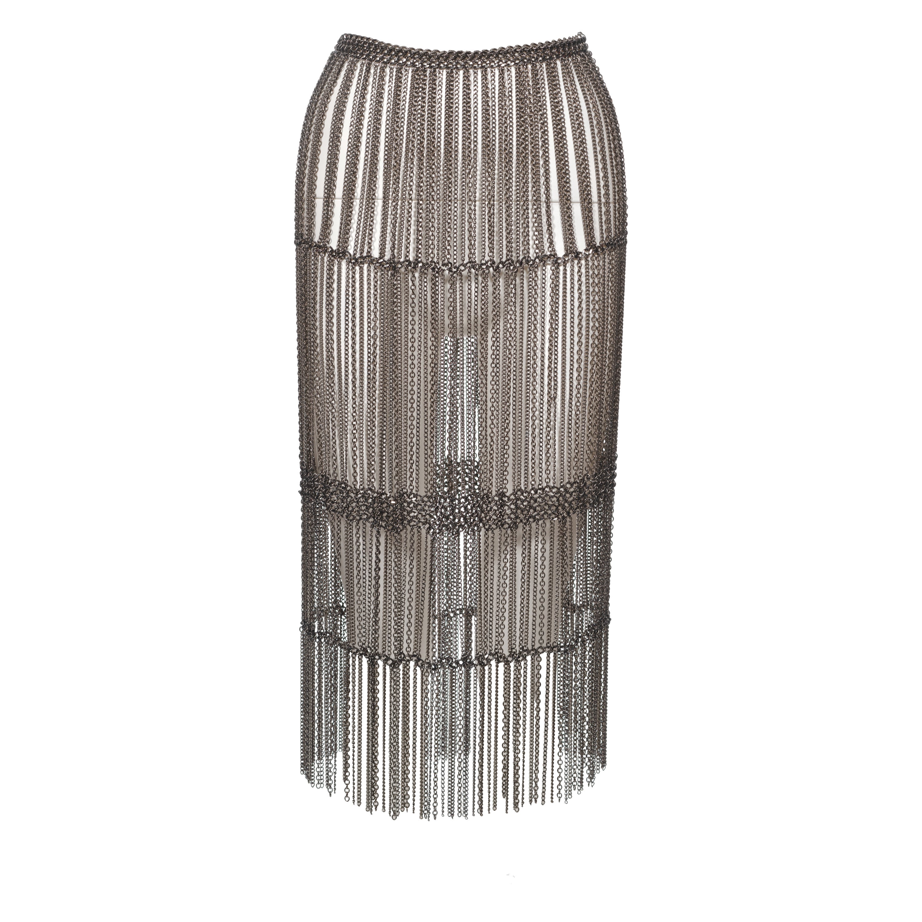 Prada by Miuccia Prada Silberner Abendrock mit Metallkette und Fransen und Fransen, H/W 2002