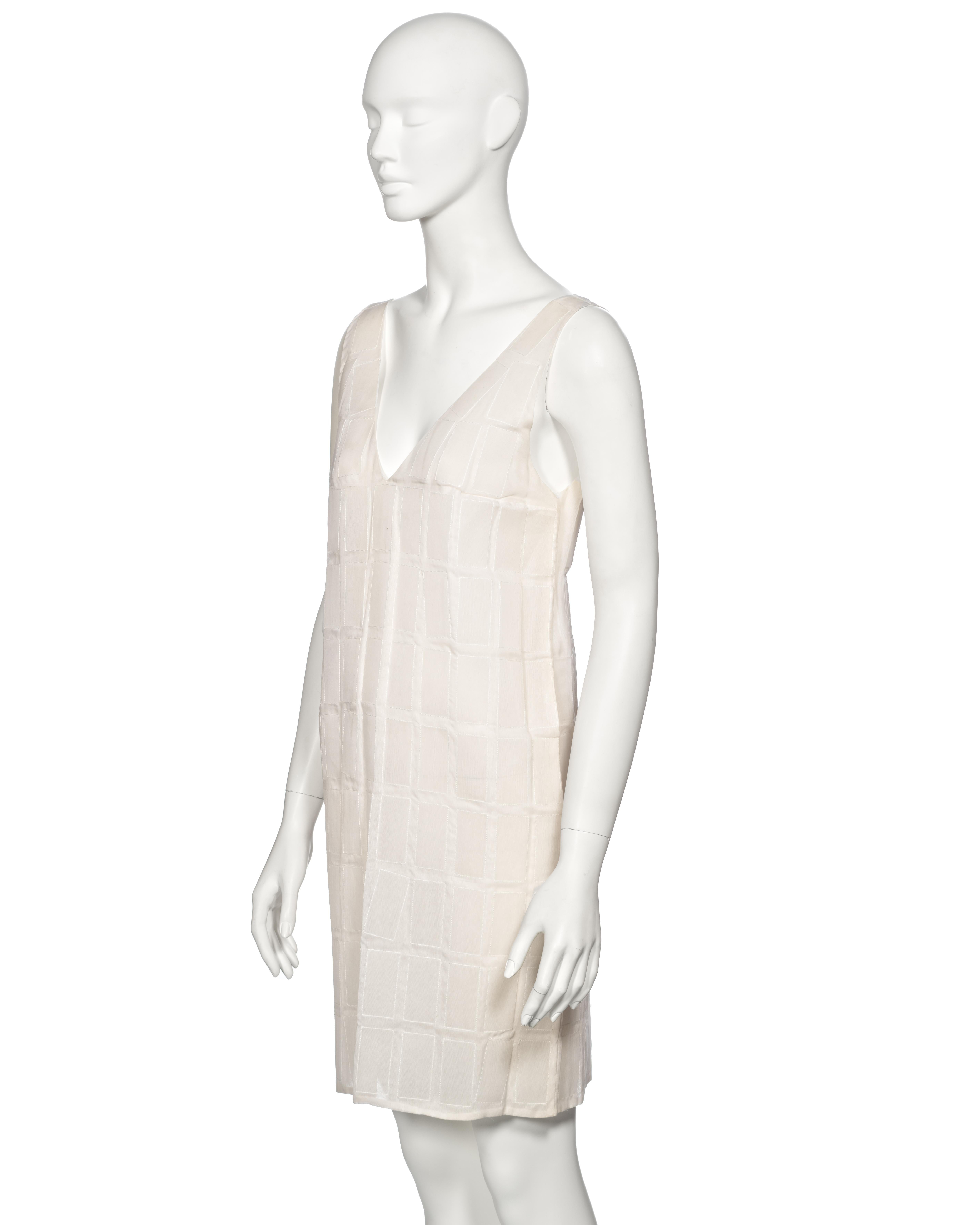 Prada by Miuccia Prada White Silk and Plastic Tile Shift Dress, fw 1998 For Sale 8