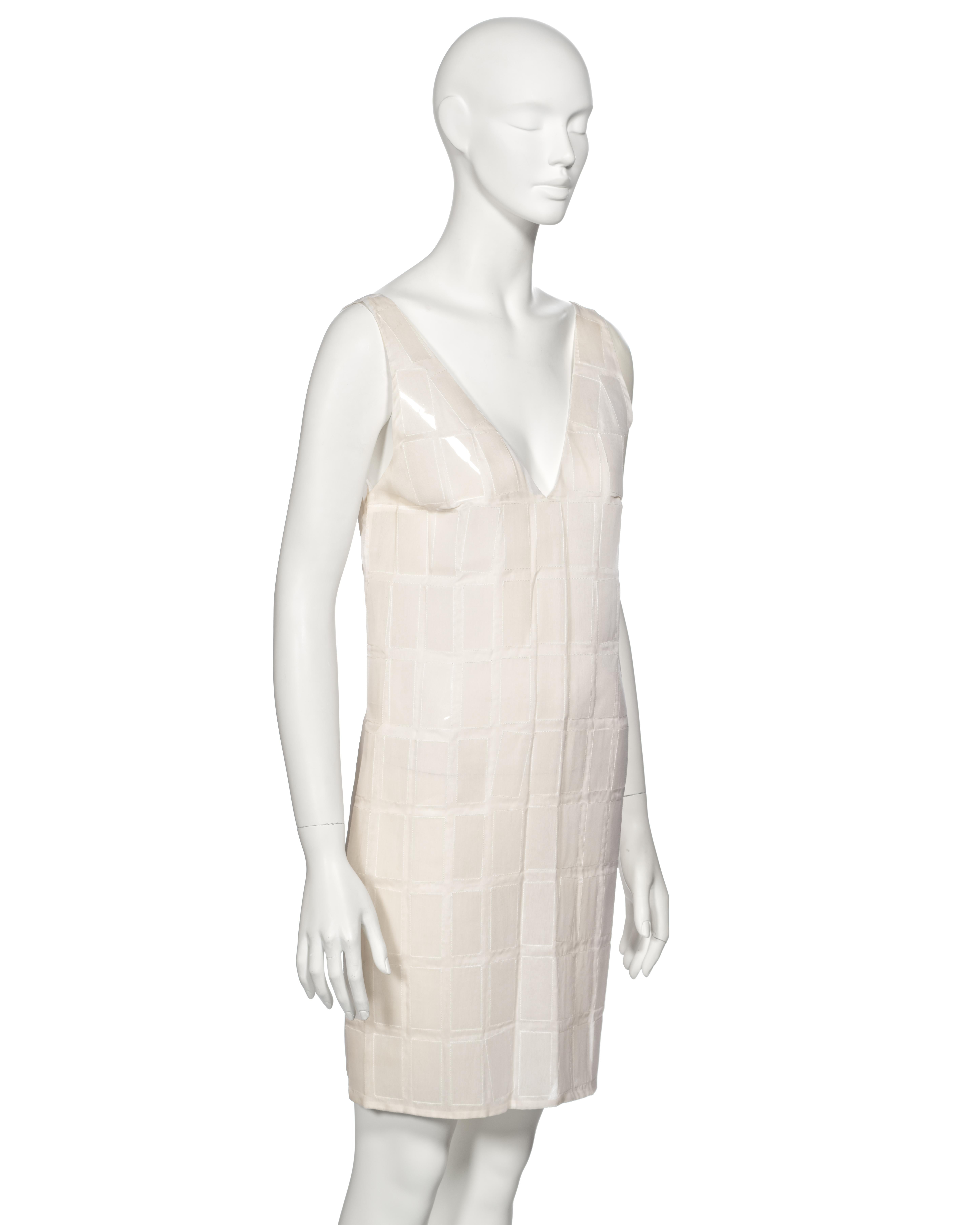 Prada by Miuccia Prada White Silk and Plastic Tile Shift Dress, fw 1998 For Sale 2