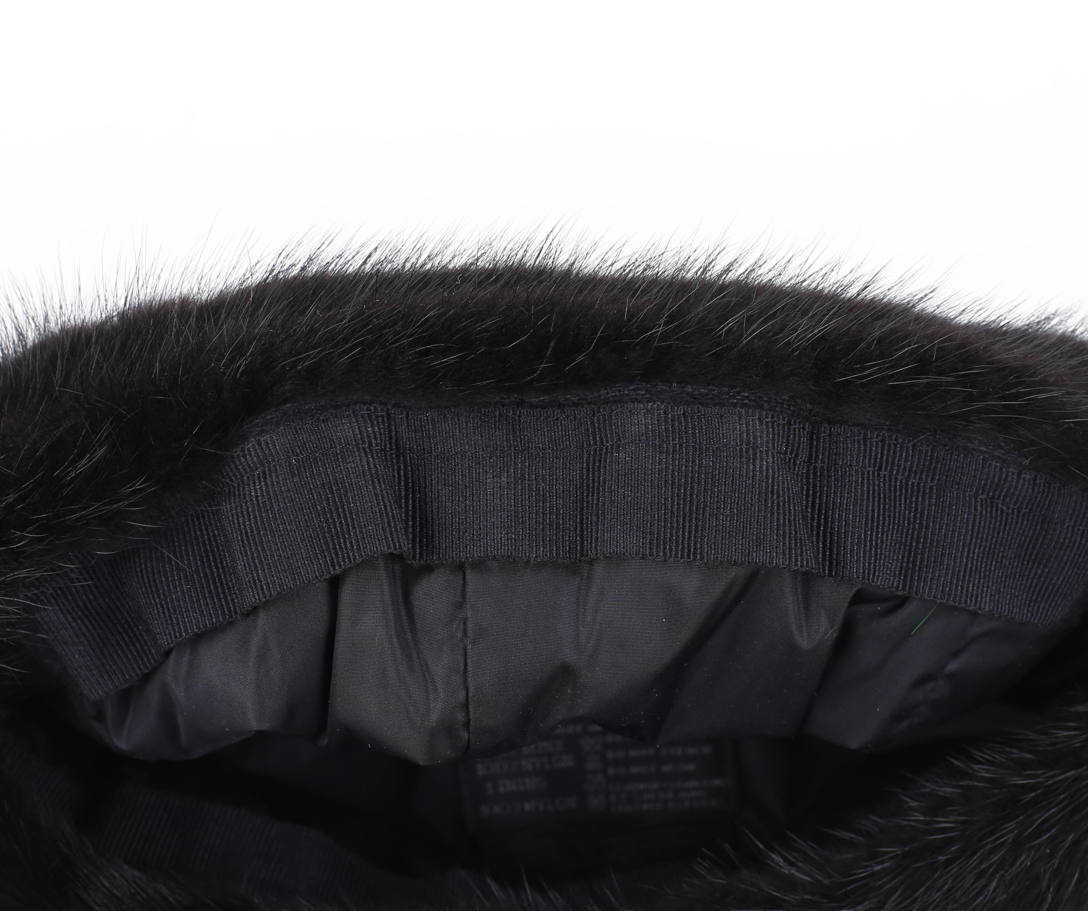 PRADA c.1990's Black Mink Fur Nylon Winter Hat Cap en vente 9