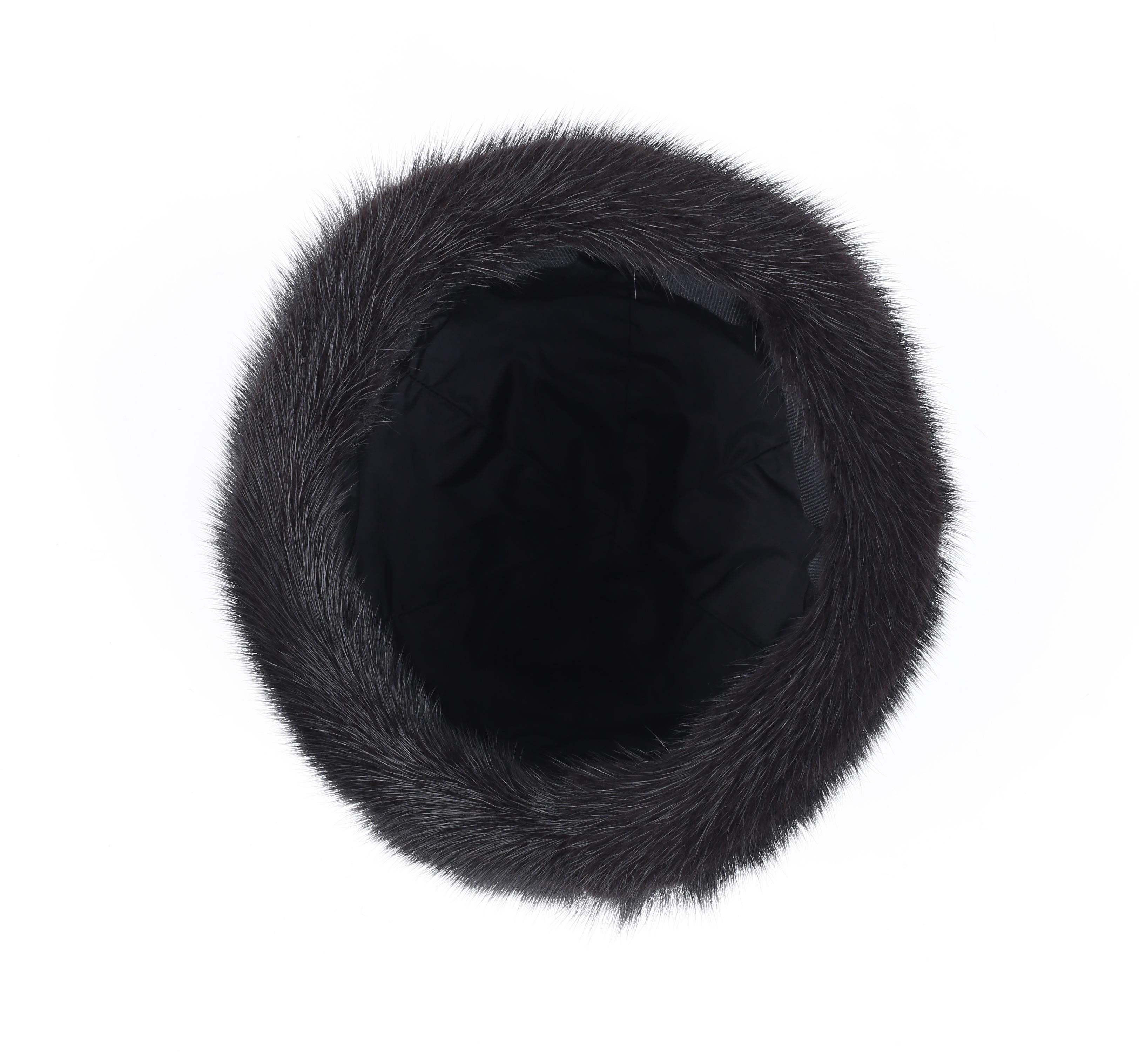 PRADA c.1990's Black Mink Fur Nylon Winter Hat Cap en vente 4