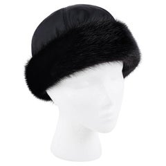 PRADA c.1990's Black Mink Fur Nylon Winter Hat Cap