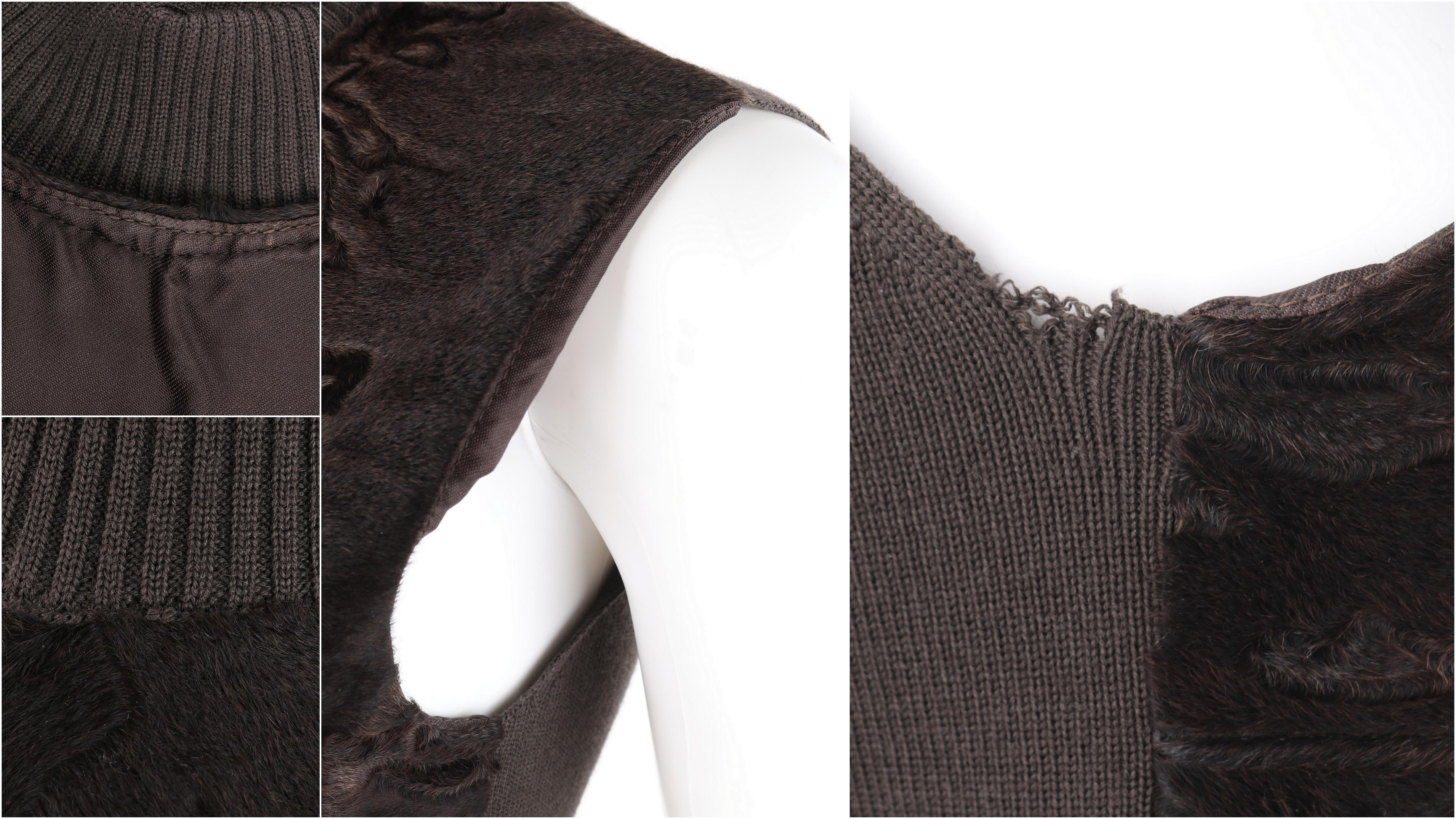 PRADA c.1990's Brown Knit Wool Dyed Lamb Fur Pullover Sleeveless Turtleneck Top en vente 4